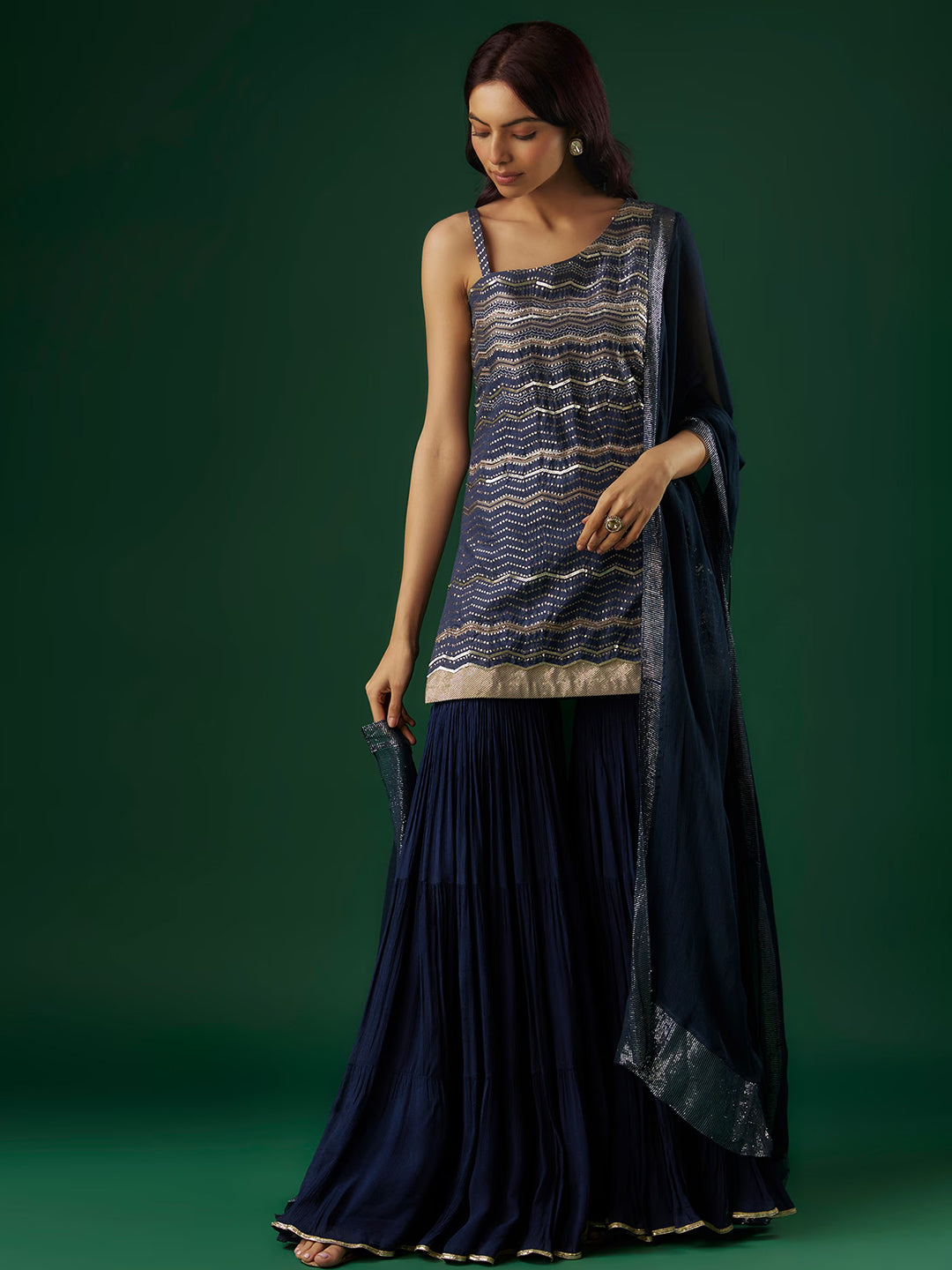 Cobalt Blue Brocade Sharara Set