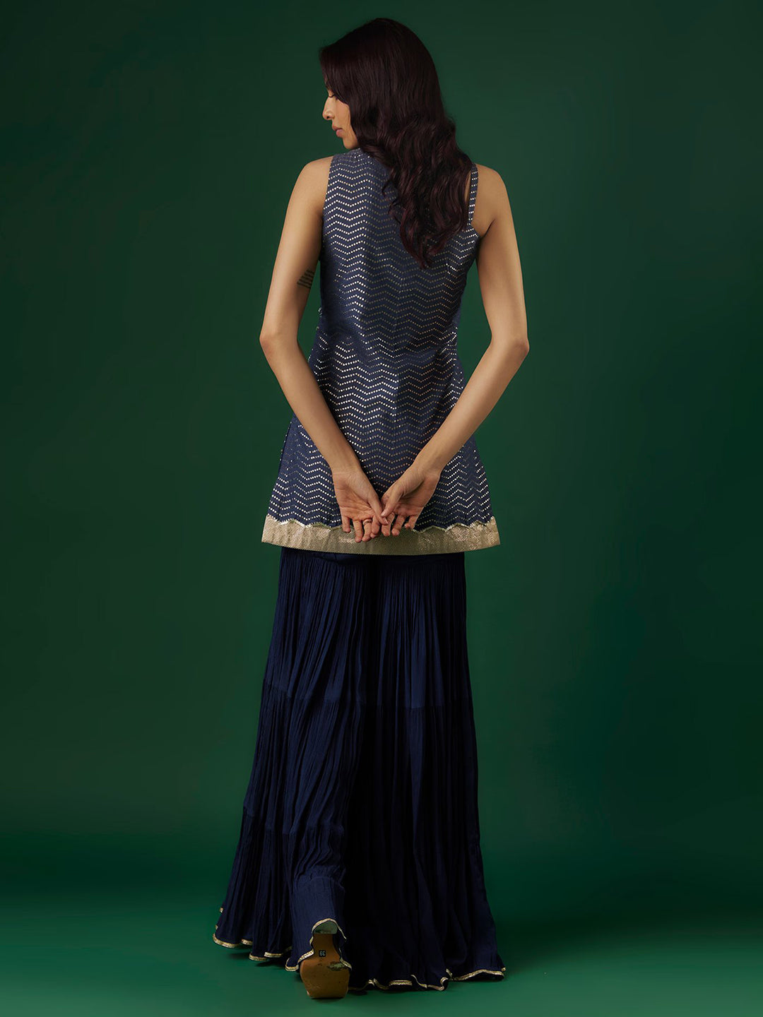 Cobalt Blue Brocade Sharara Set