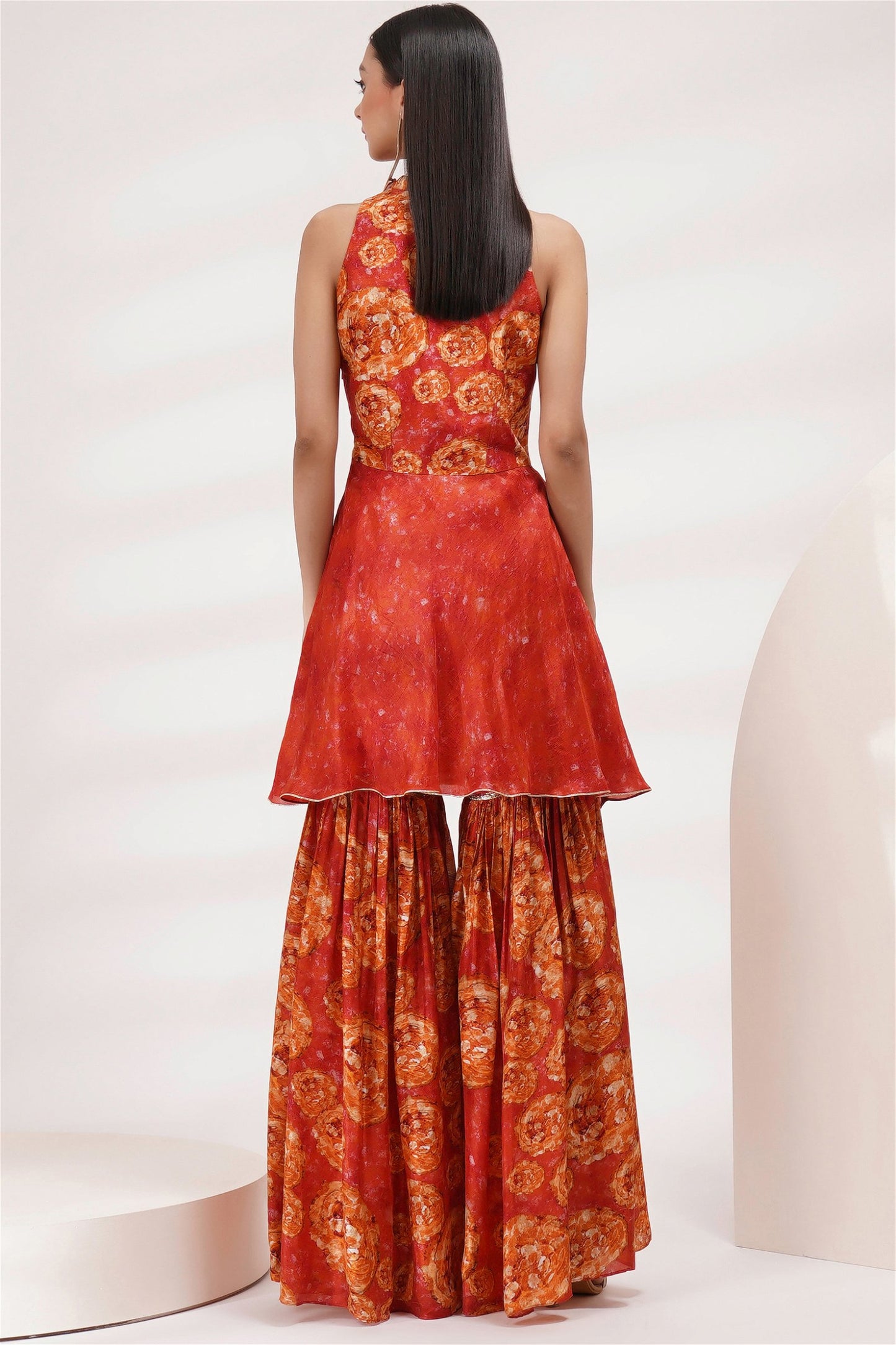 Peplum Style Short Kurta Sharara Set