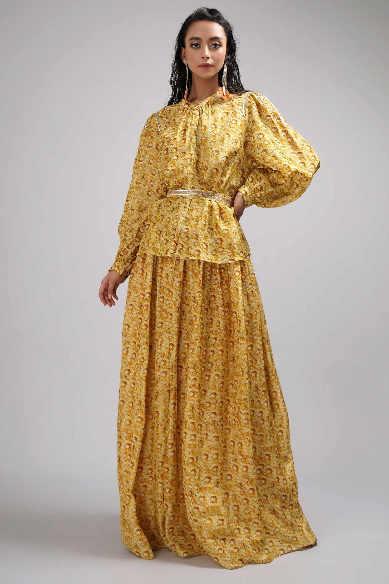 Standing Collar Neck Shirt And Skirt Set