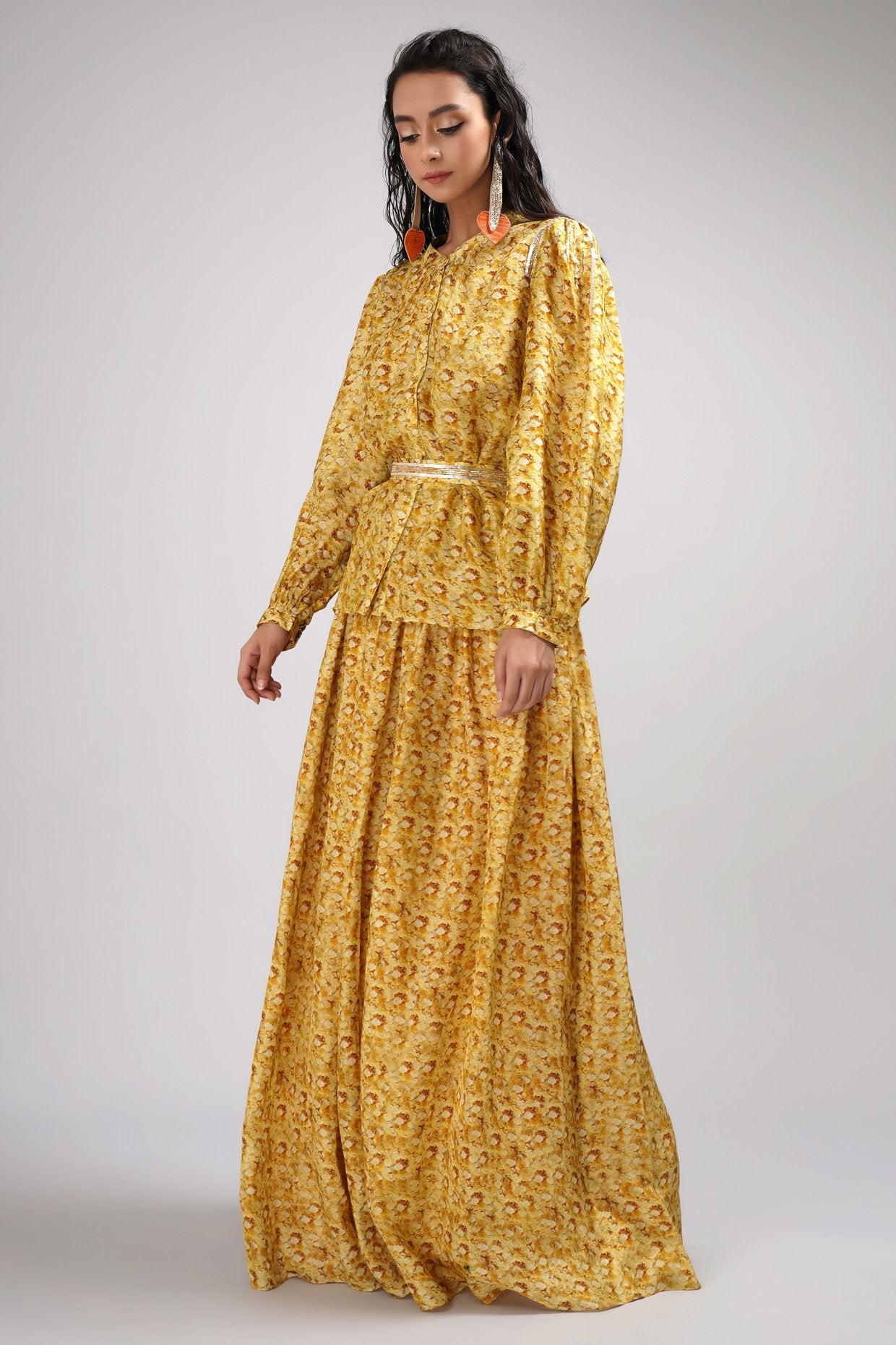 Standing Collar Neck Shirt And Skirt Set