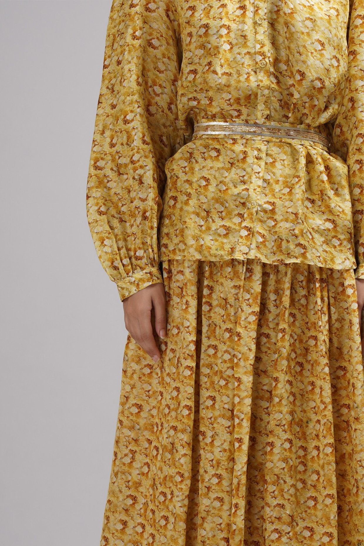 Standing Collar Neck Shirt And Skirt Set
