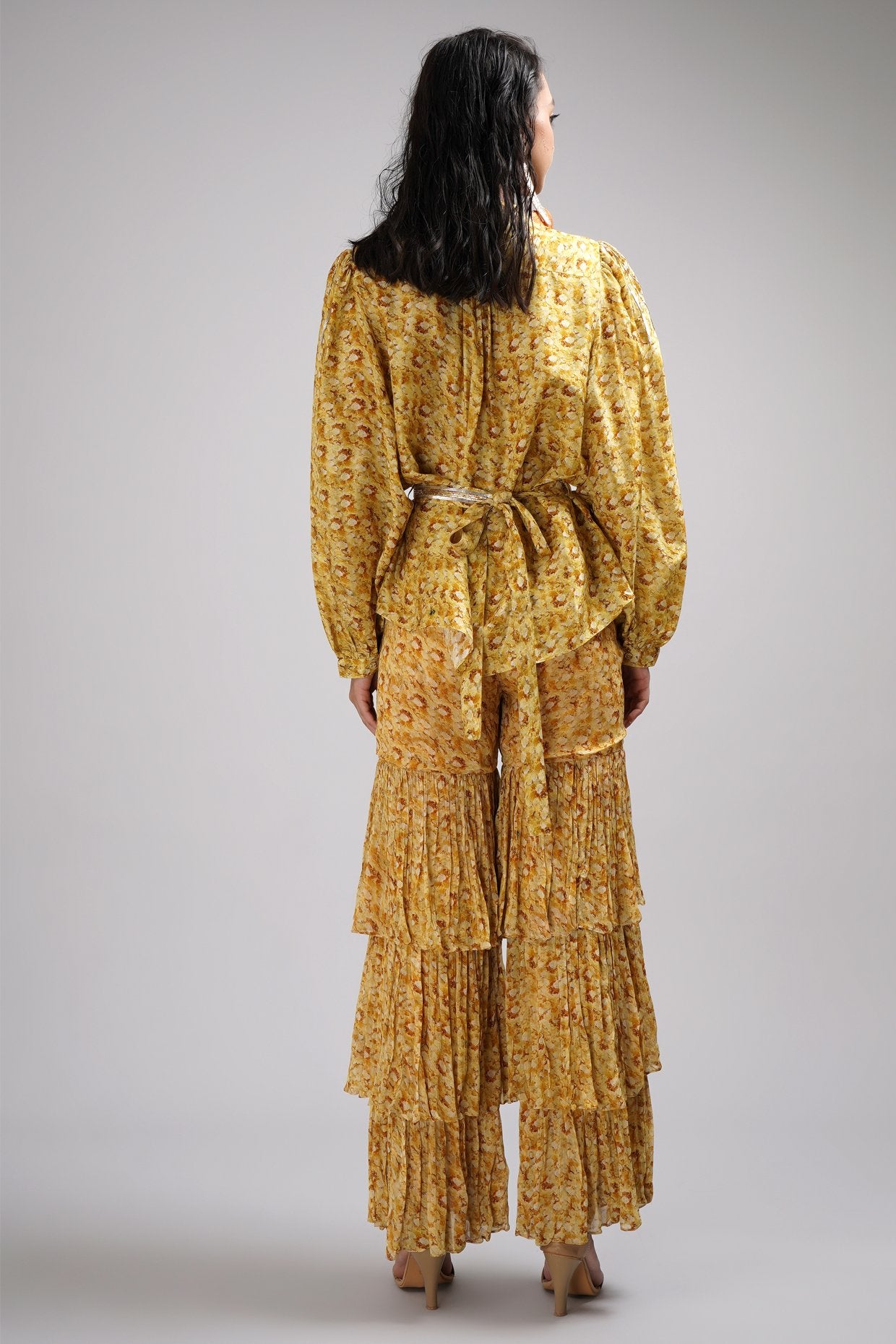 Standing Collar Neck Shirt And Sharara Set