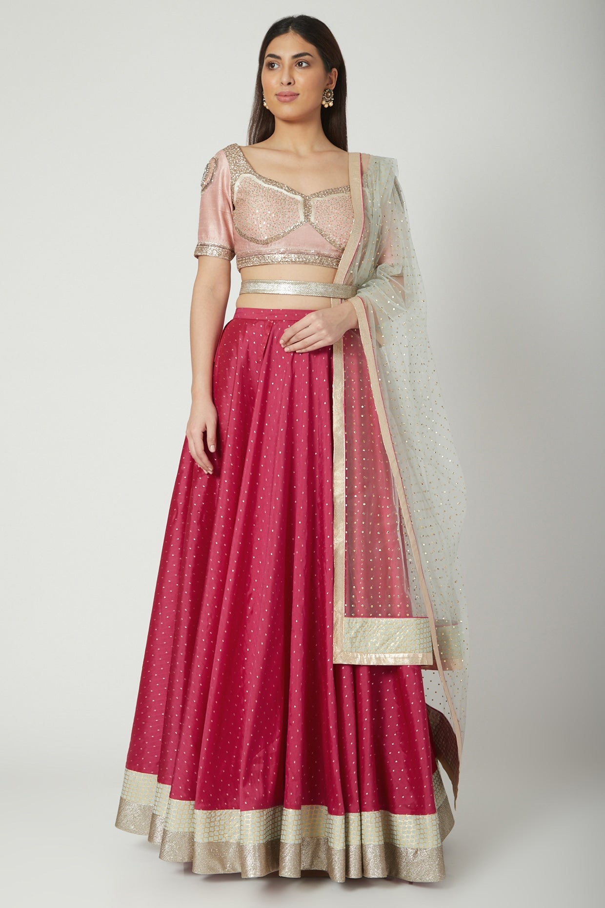 Blush Pink Embroidered Lehenga Set With Belt
