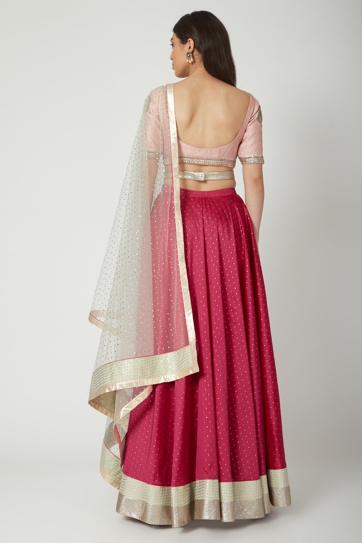 Blush Pink Embroidered Lehenga Set With Belt