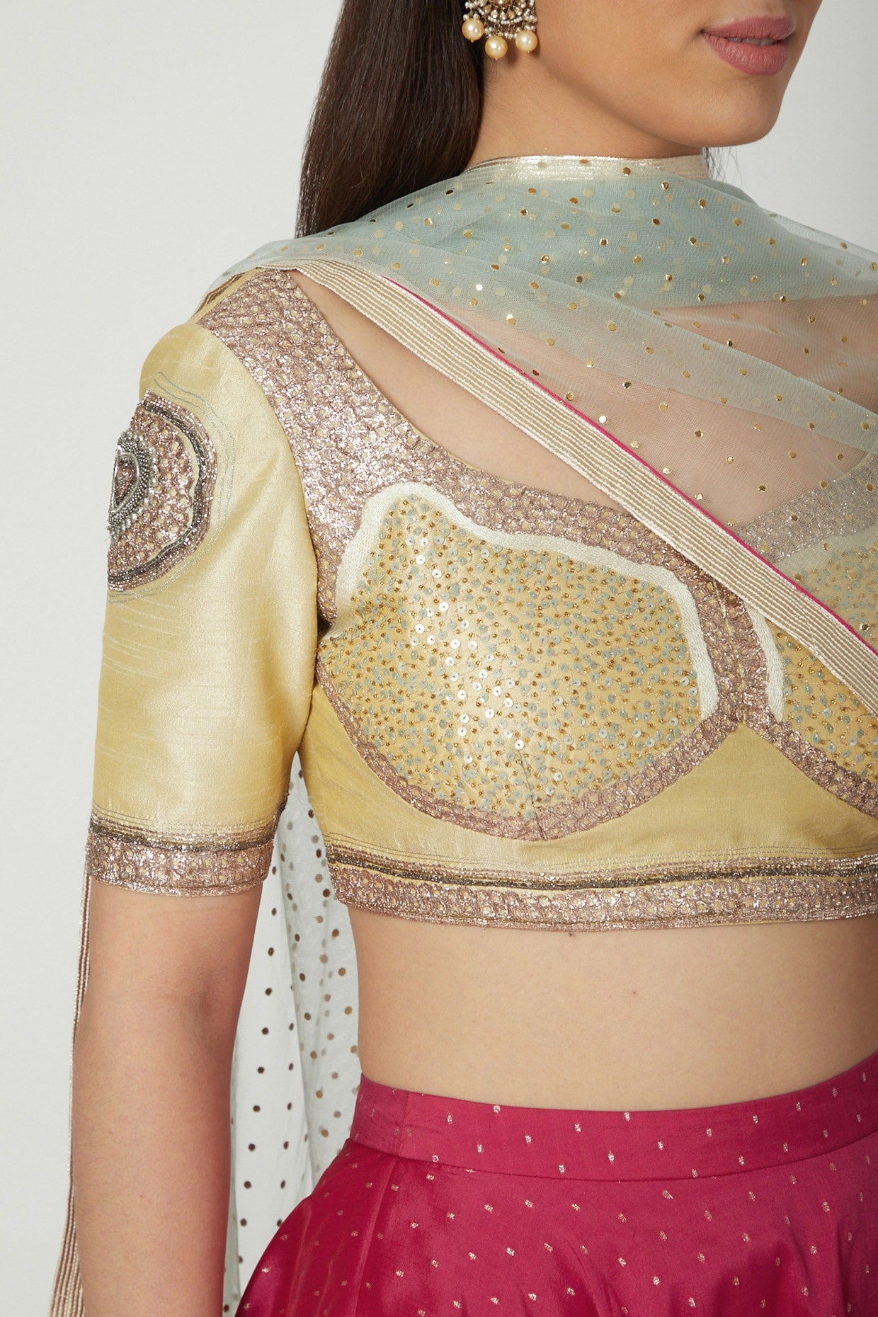 Lime Green & Fuchsia Embroidered Lehenga Set
