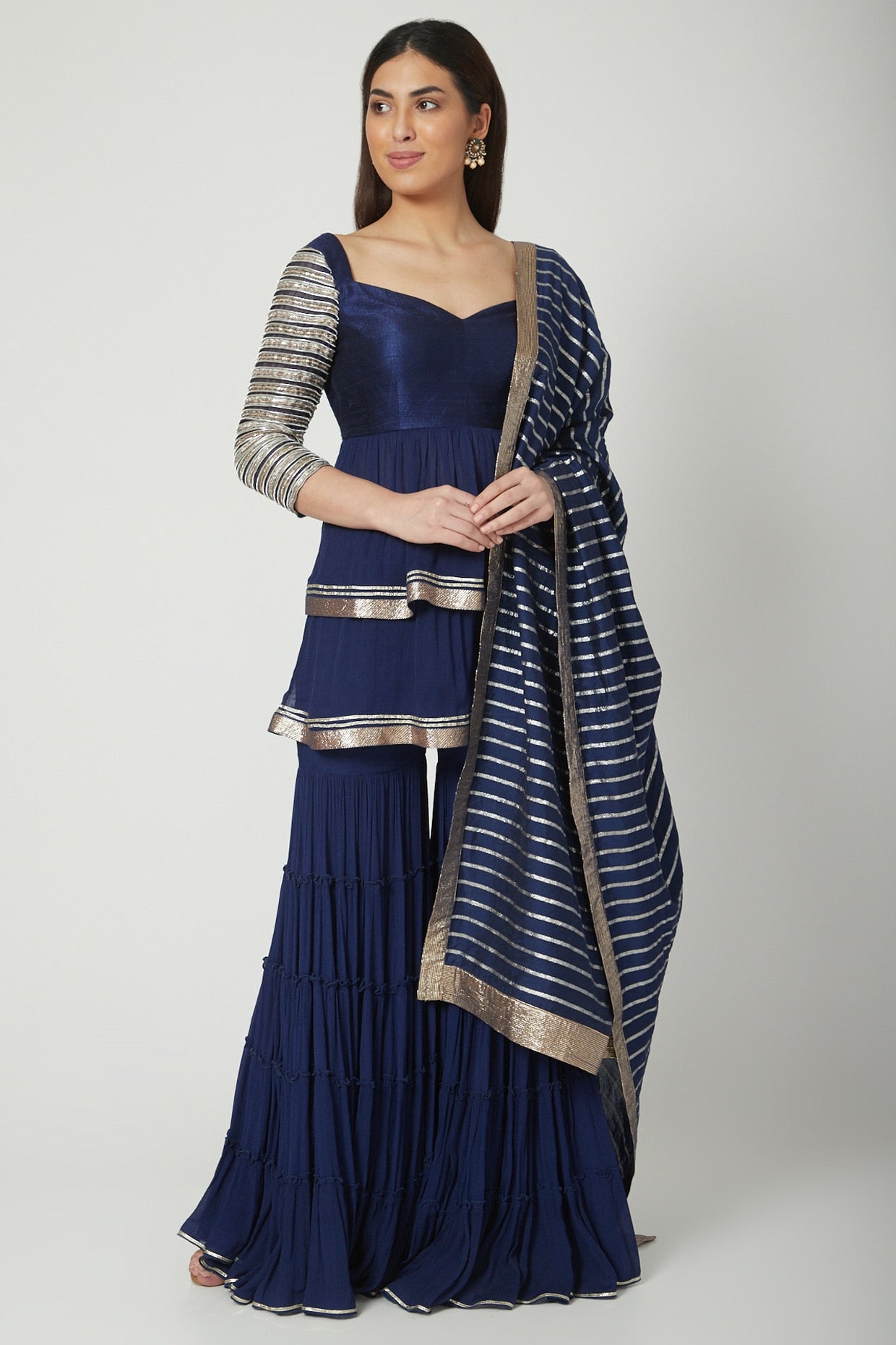 Cobalt Blue Embroidered Sharara Set