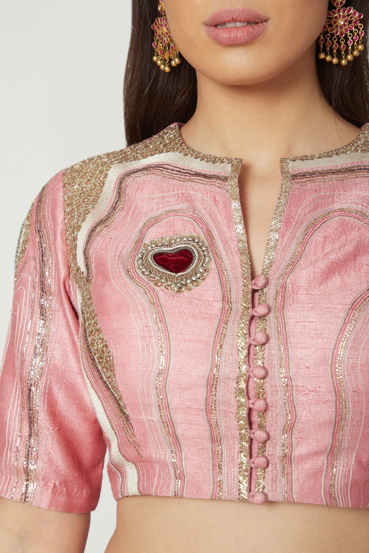 Blush Pink Embroidered Crop Top With Skirt