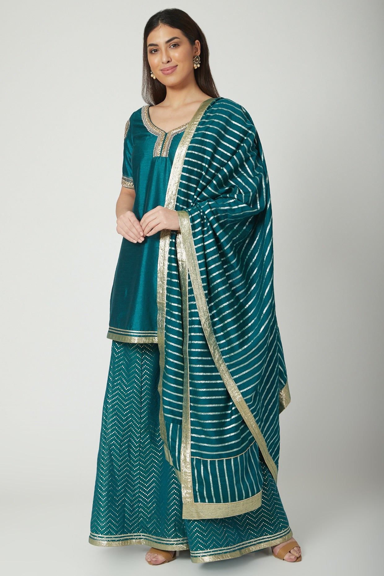 Emerald Green Embroidered Sharara Set