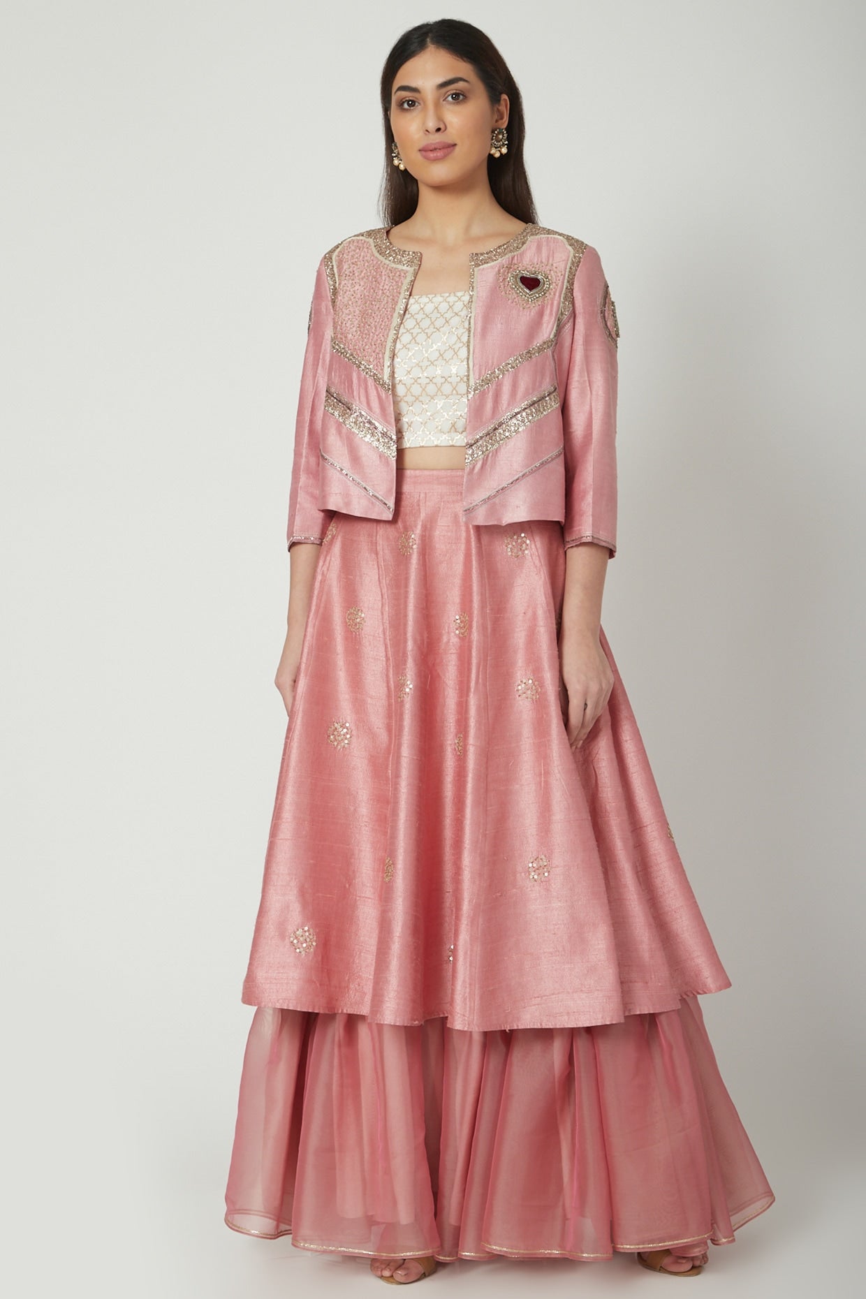 Blush Pink Embroidered Jacket Set