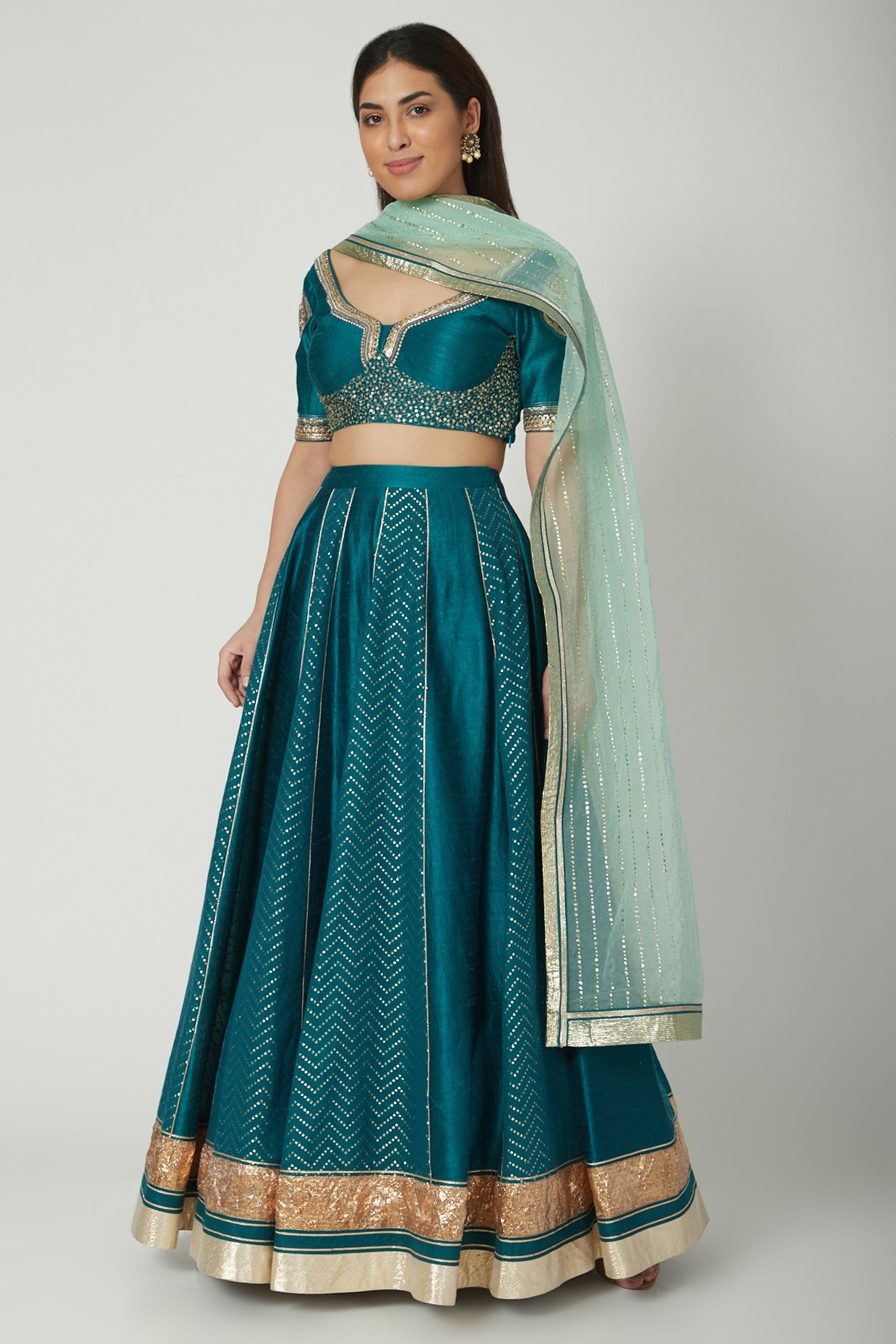 Emerald Green Zardosi Embroidered Lehenga Set