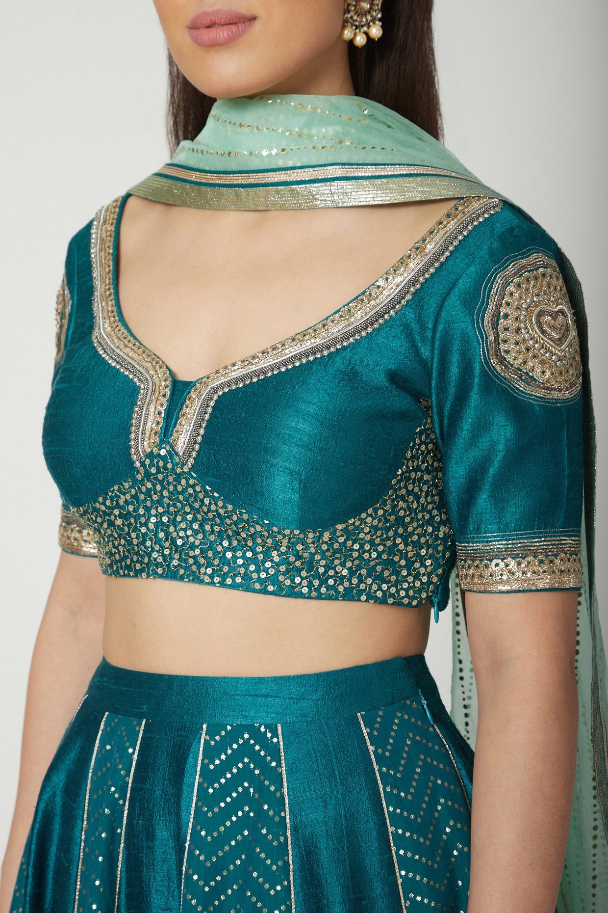 Emerald Green Zardosi Embroidered Lehenga Set
