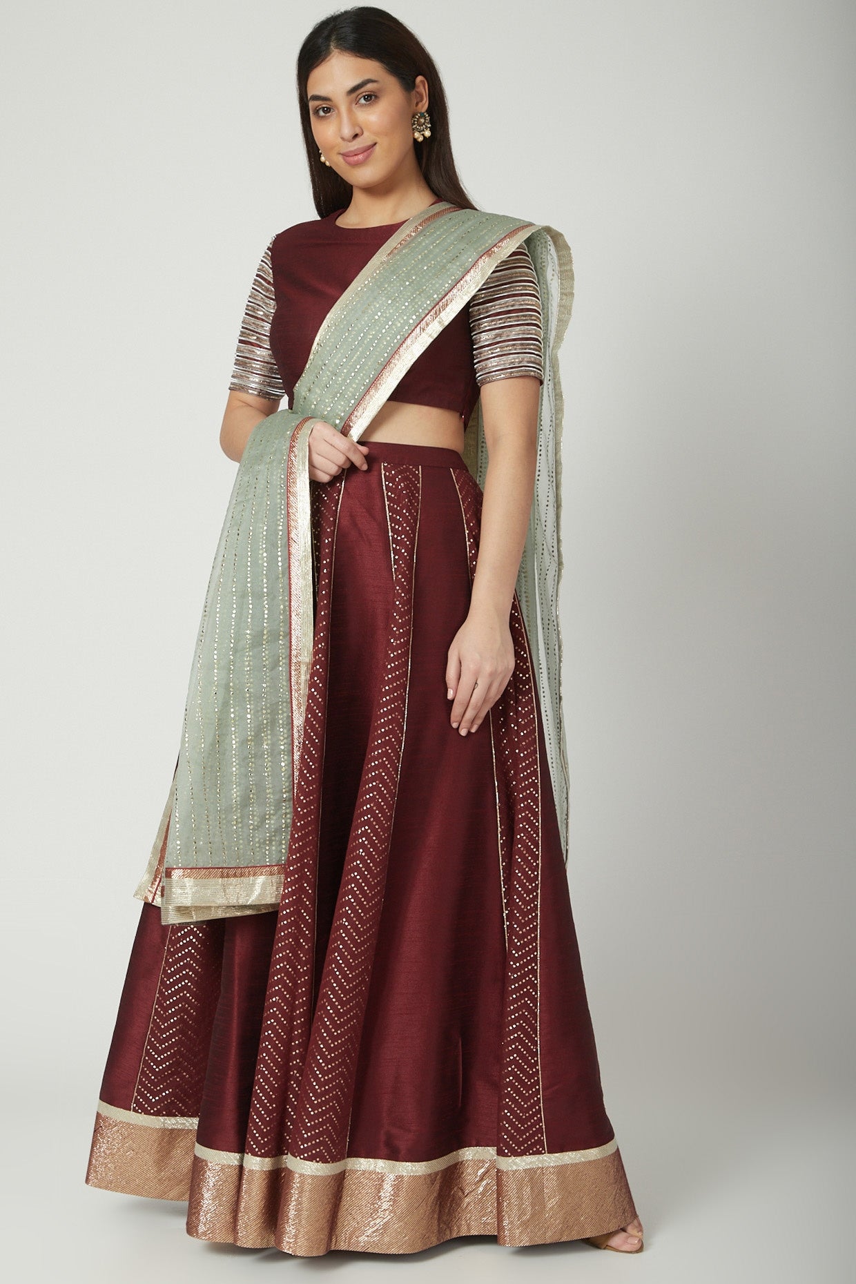 Wine Embroidered Lehenga Set