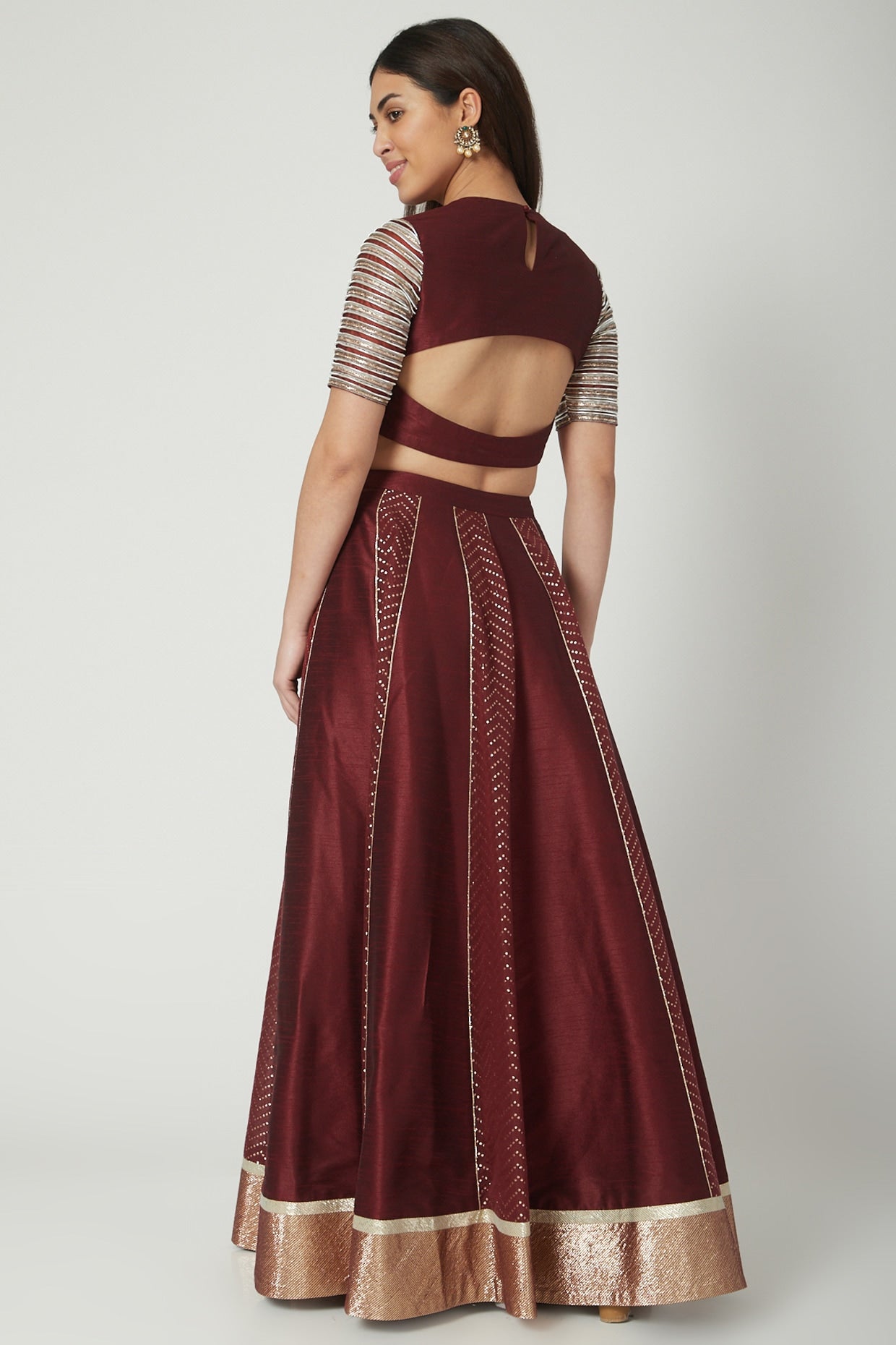 Wine Embroidered Lehenga Set
