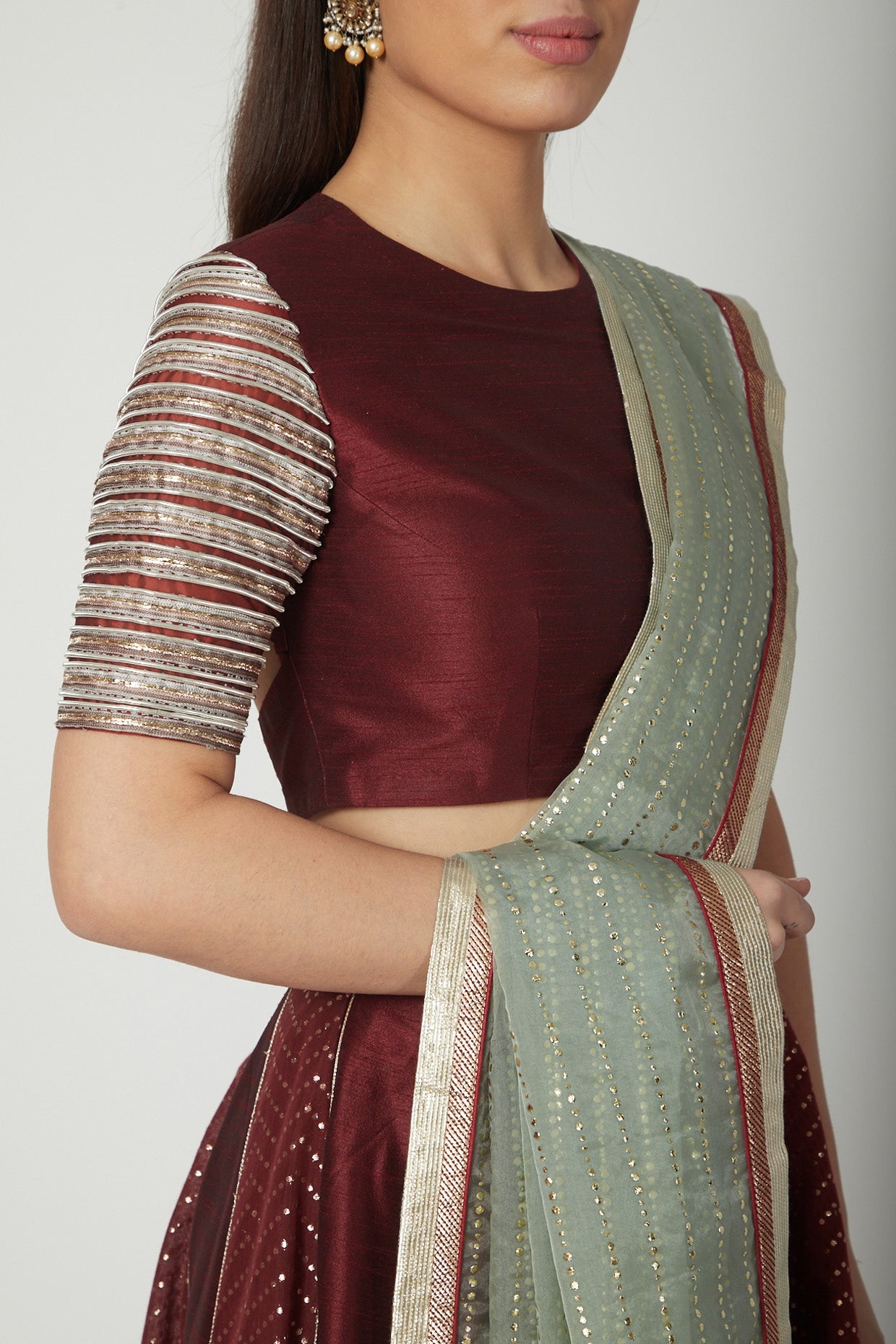 Wine Embroidered Lehenga Set