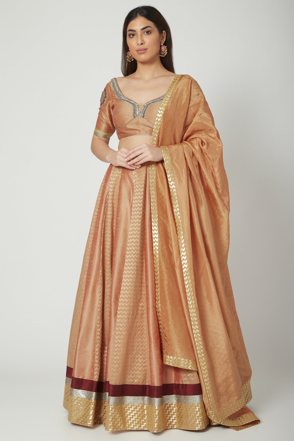 Bronze Zardosi & Dabka Embroidered Lehenga Set