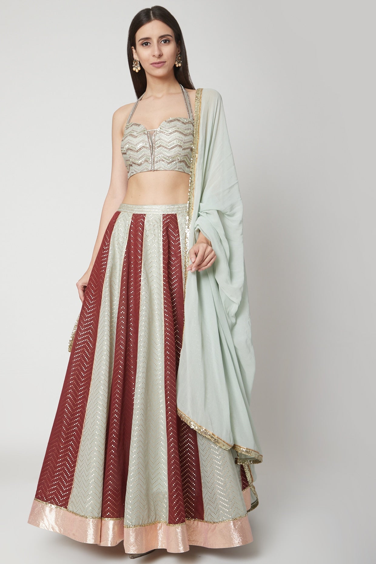 Aqua Blue Embroidered Lehenga Set