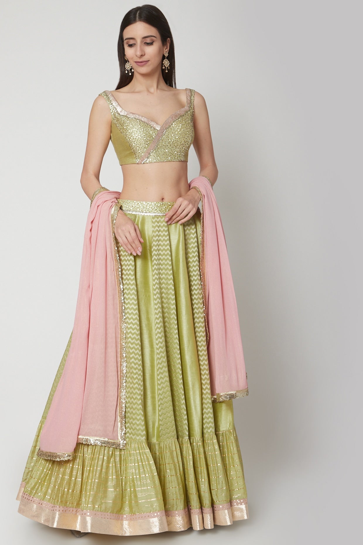 Apple Green Embroidered Lehenga Set