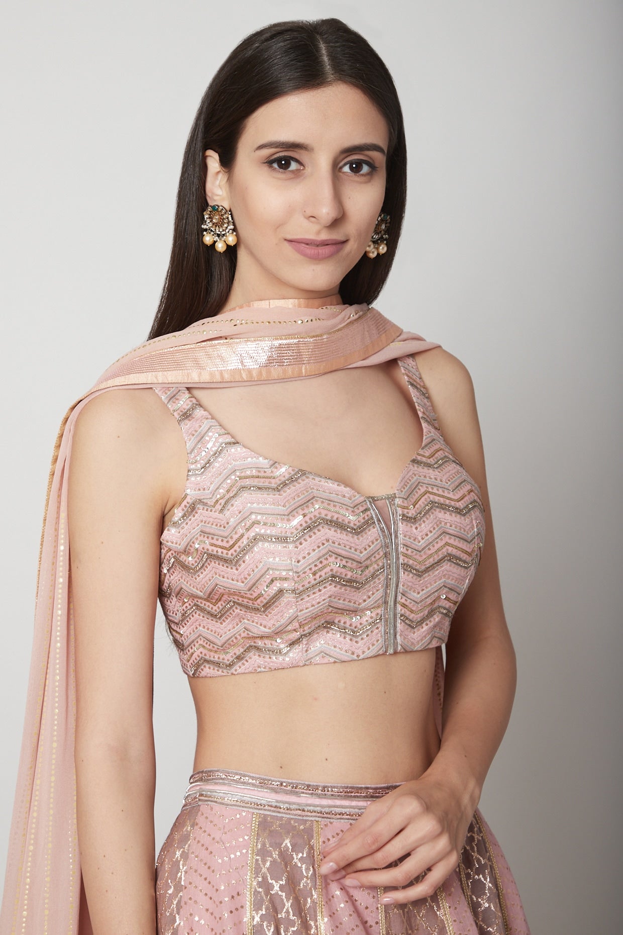 Pastel Pink Embroidered Lehenga Set