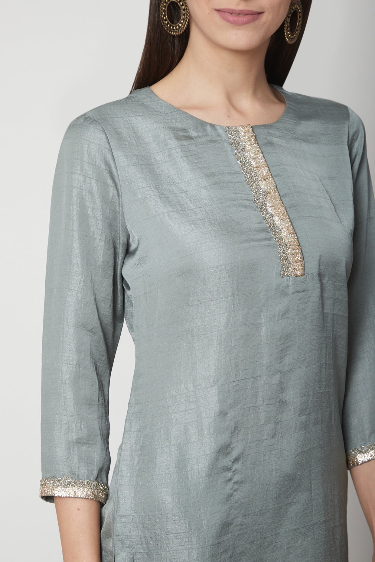 Charcoal Grey Embroidered Kurta & Pants