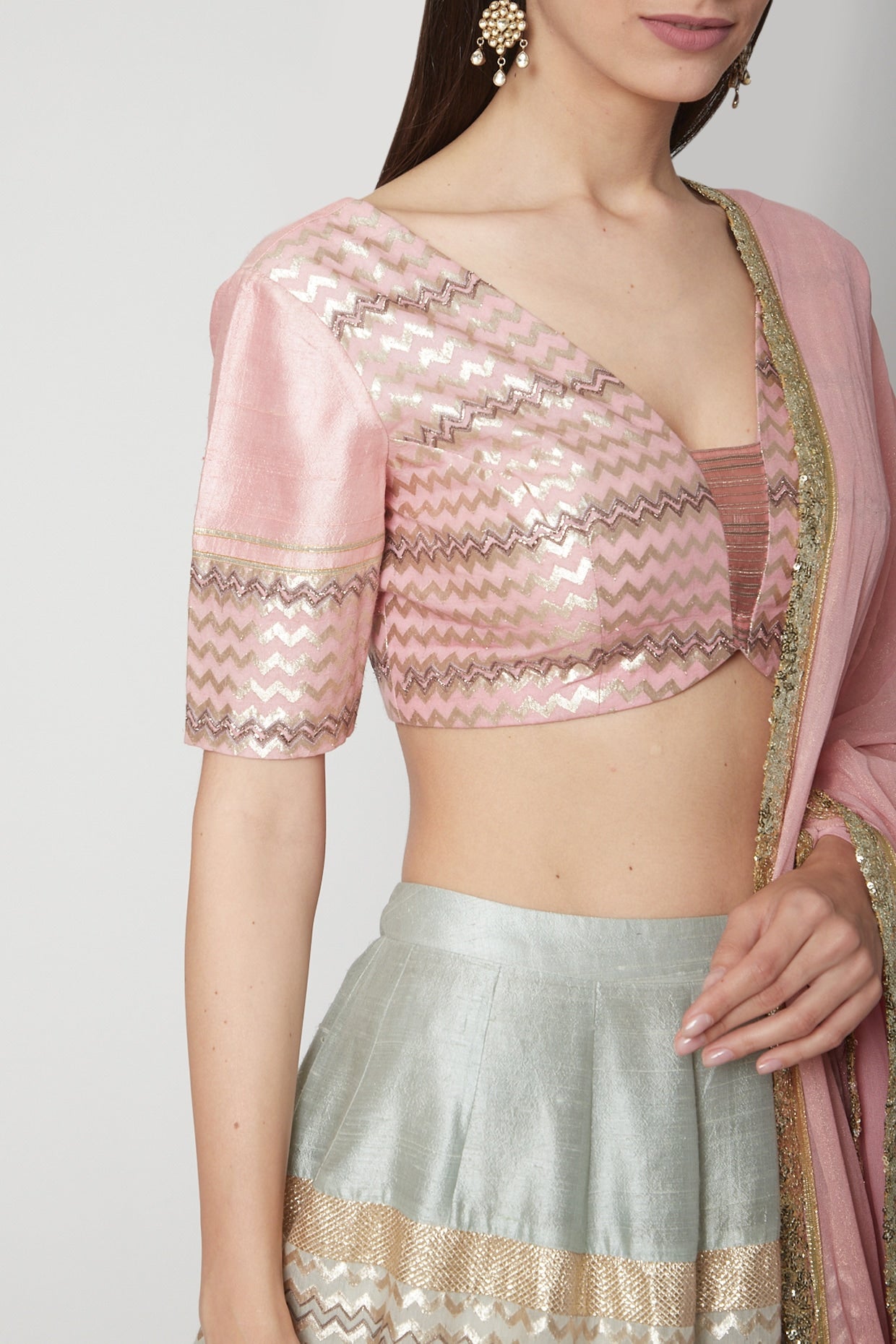 Bright Pink & Powder Blue Embroidered Lehenga Set