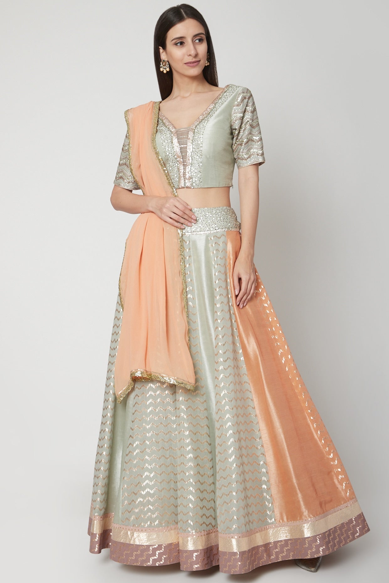 Aqua Blue Zardosi Embroidered Lehenga Set