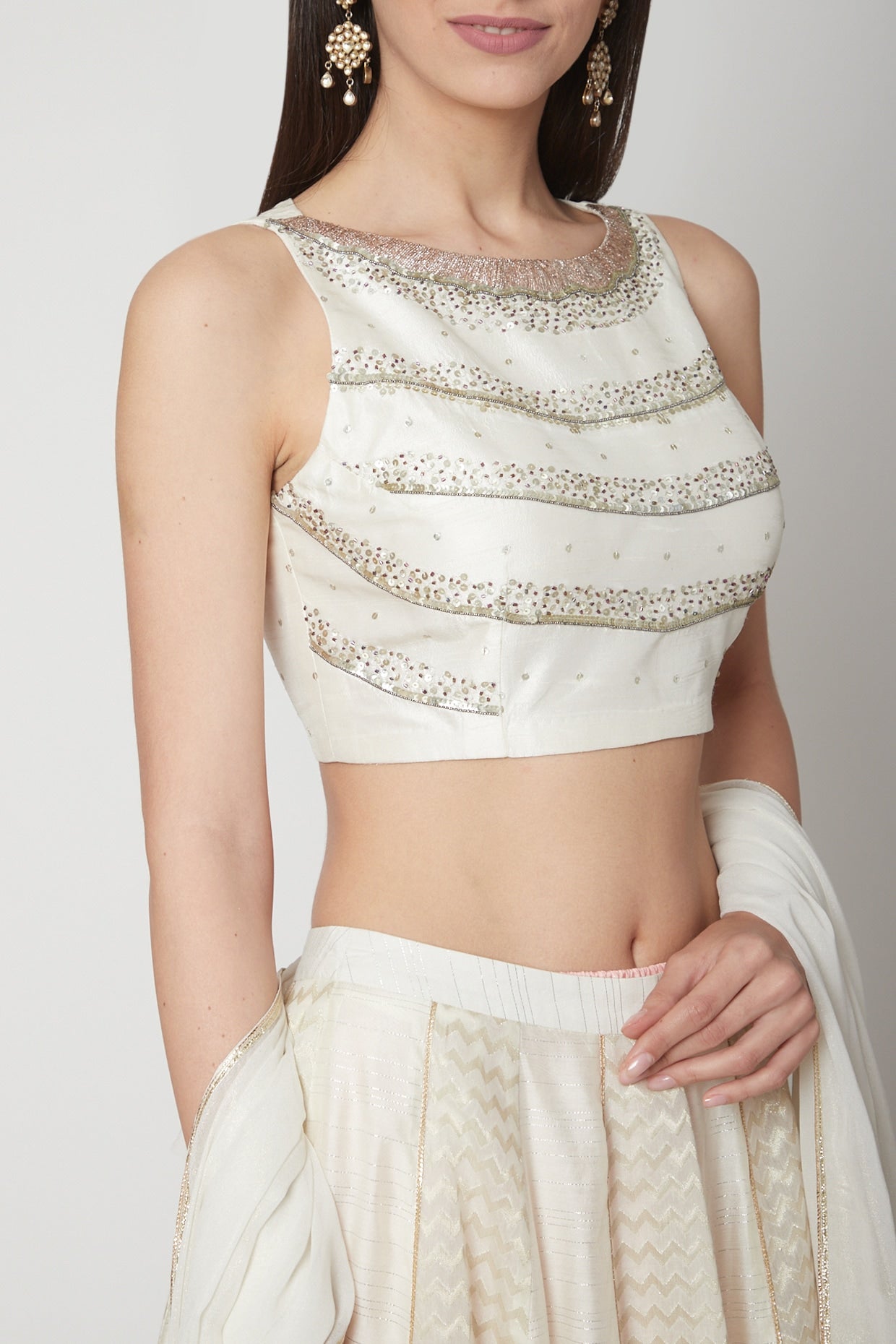 Off White Embroidered Lehenga Set