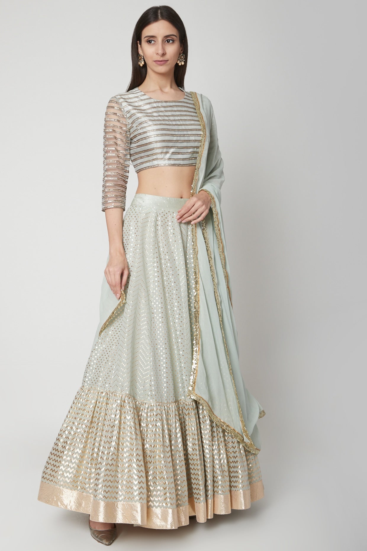 Powder Blue Dabka Embroidered Lehenga Set