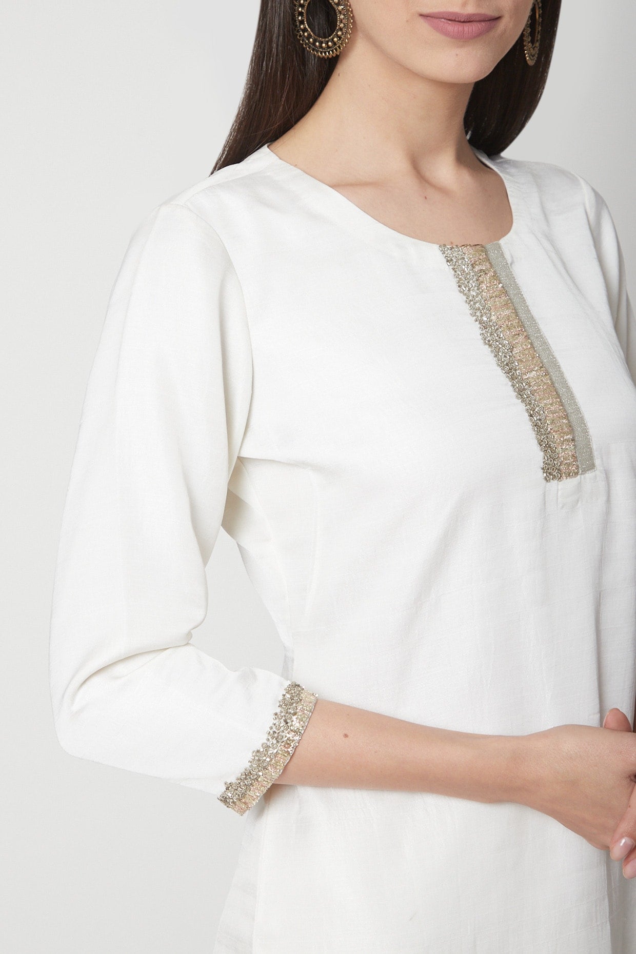 Off White Embroidered Kurta Set