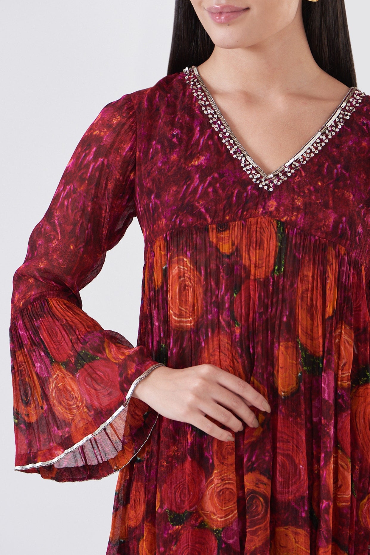 Wine Chinon Handpainted Sharara Set