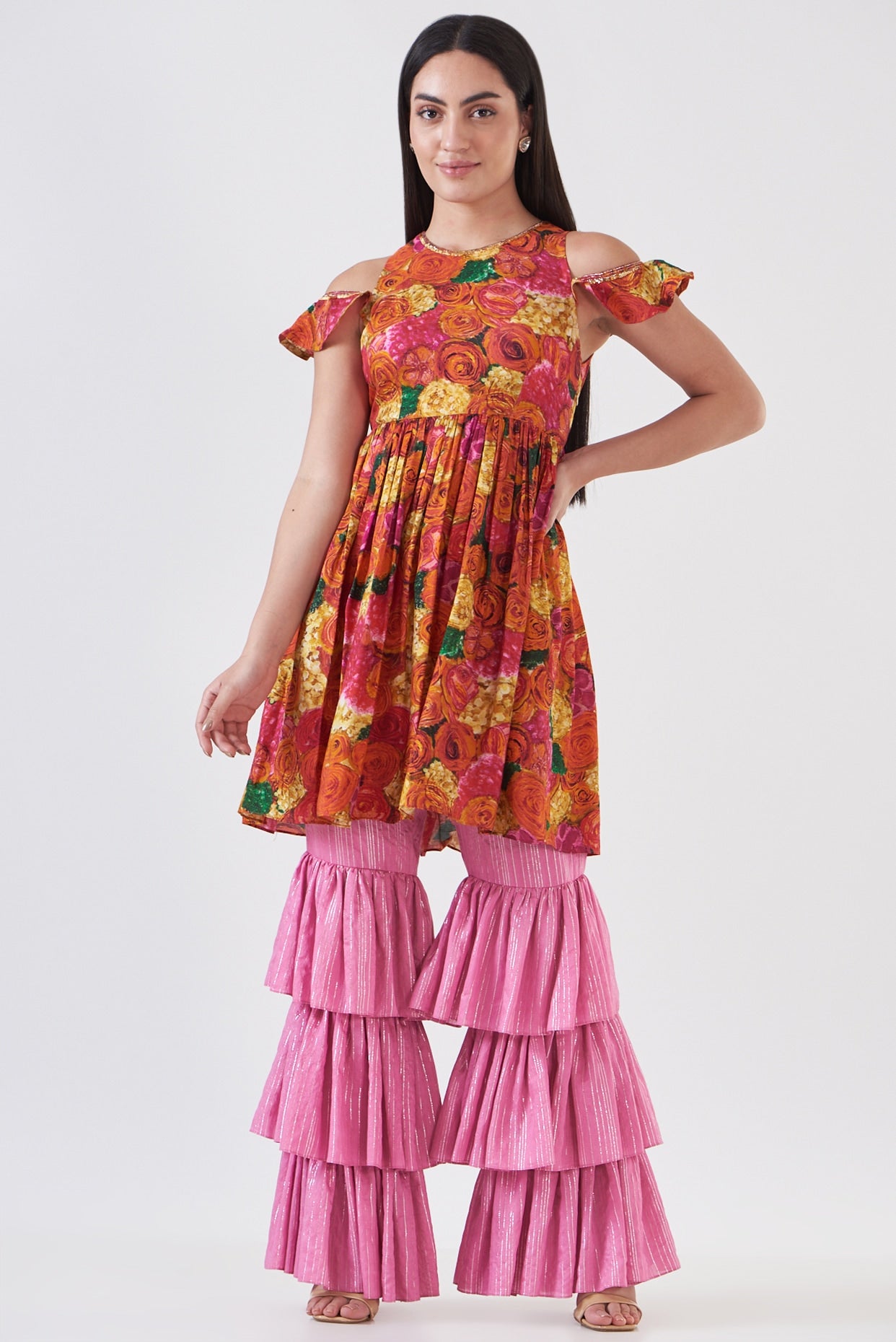 Pink Cotton Silk Sharara Set