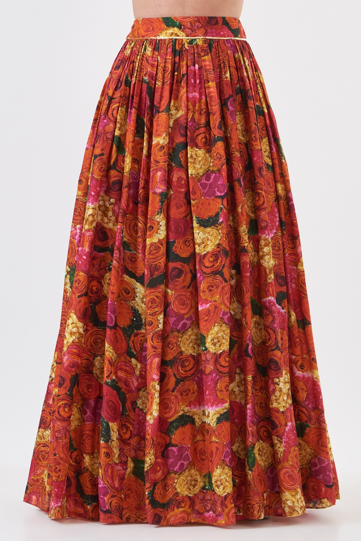 Multi-Colored Upada Silk Floral Printed Skirt Set