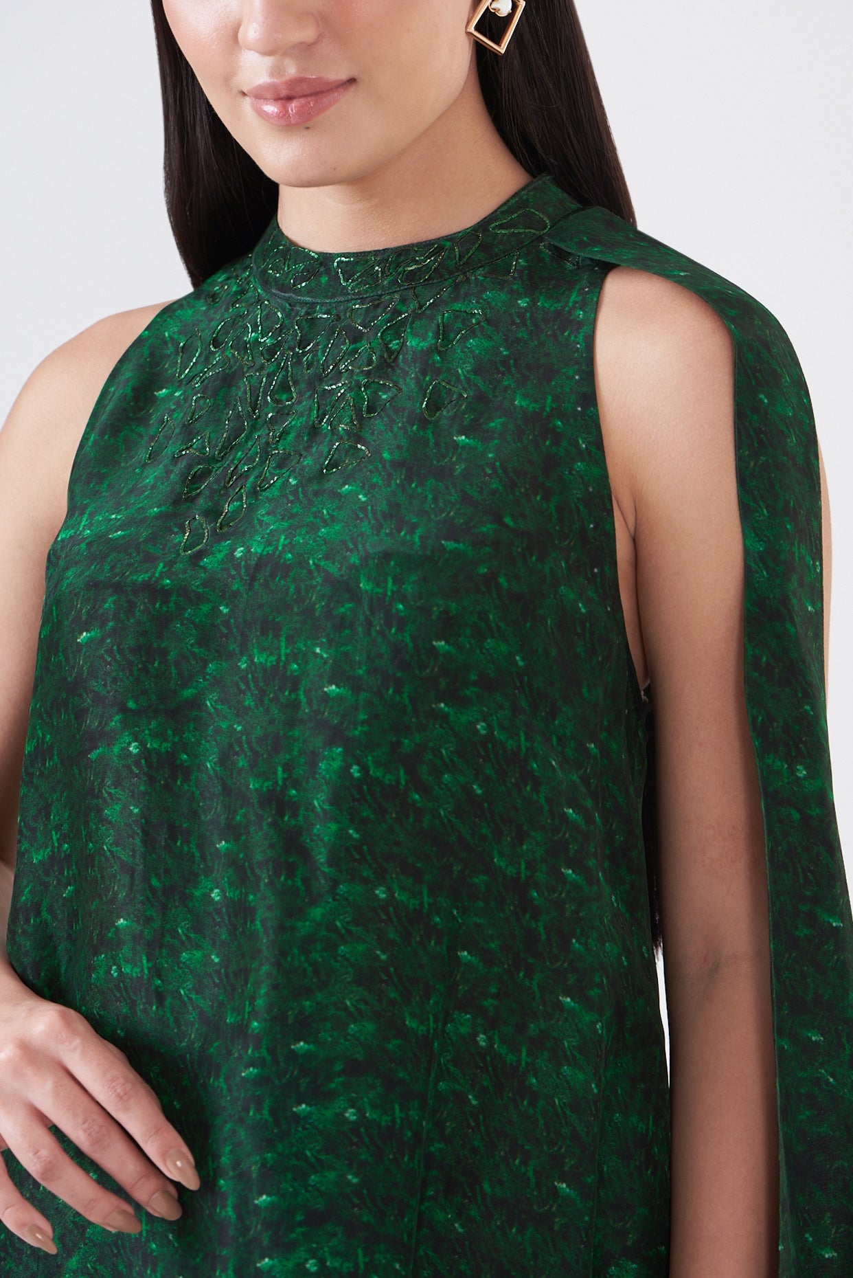 Grass Green Upada Silk Printed Tunic Set