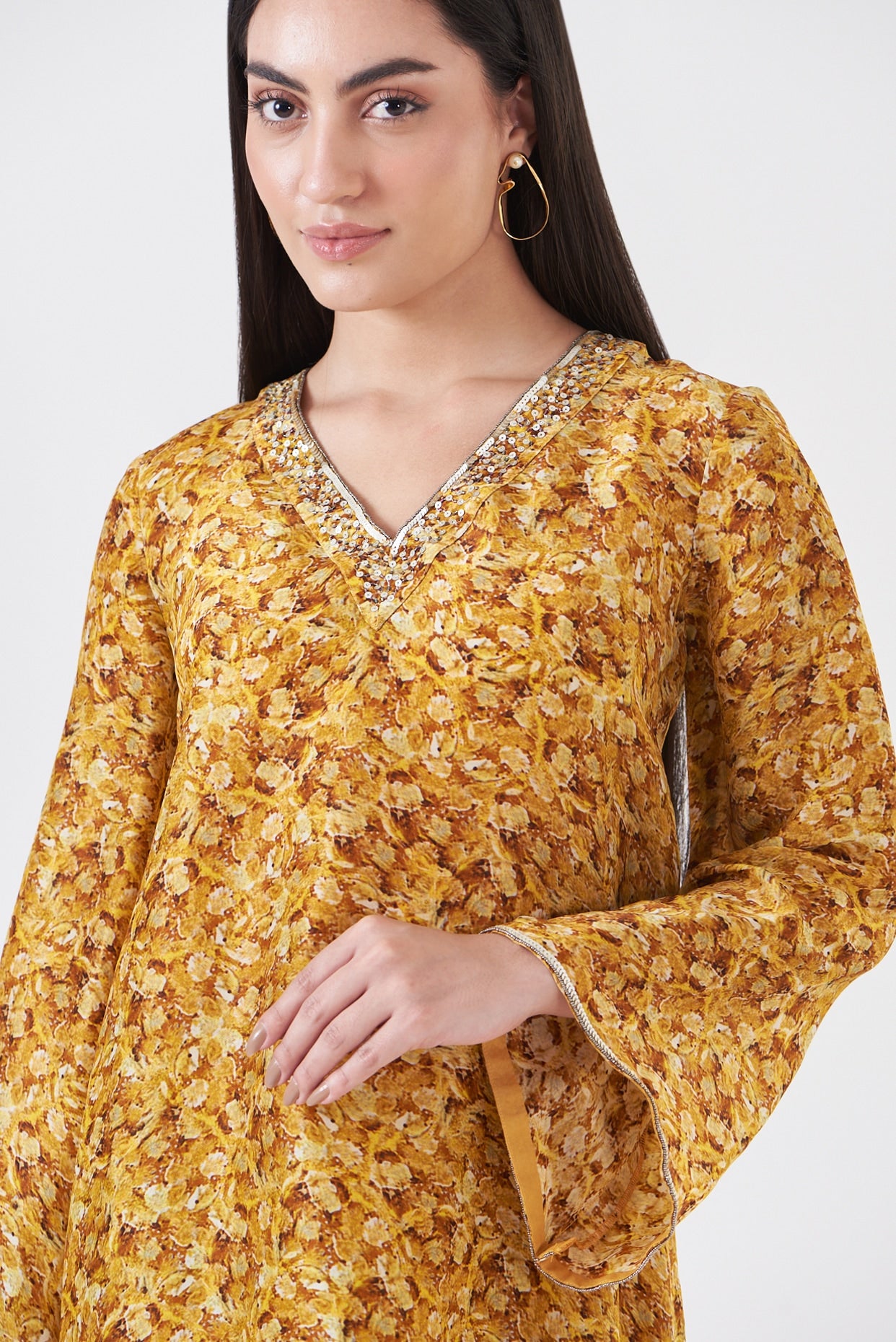 Mustard Upada Hand Painted Tunic Set