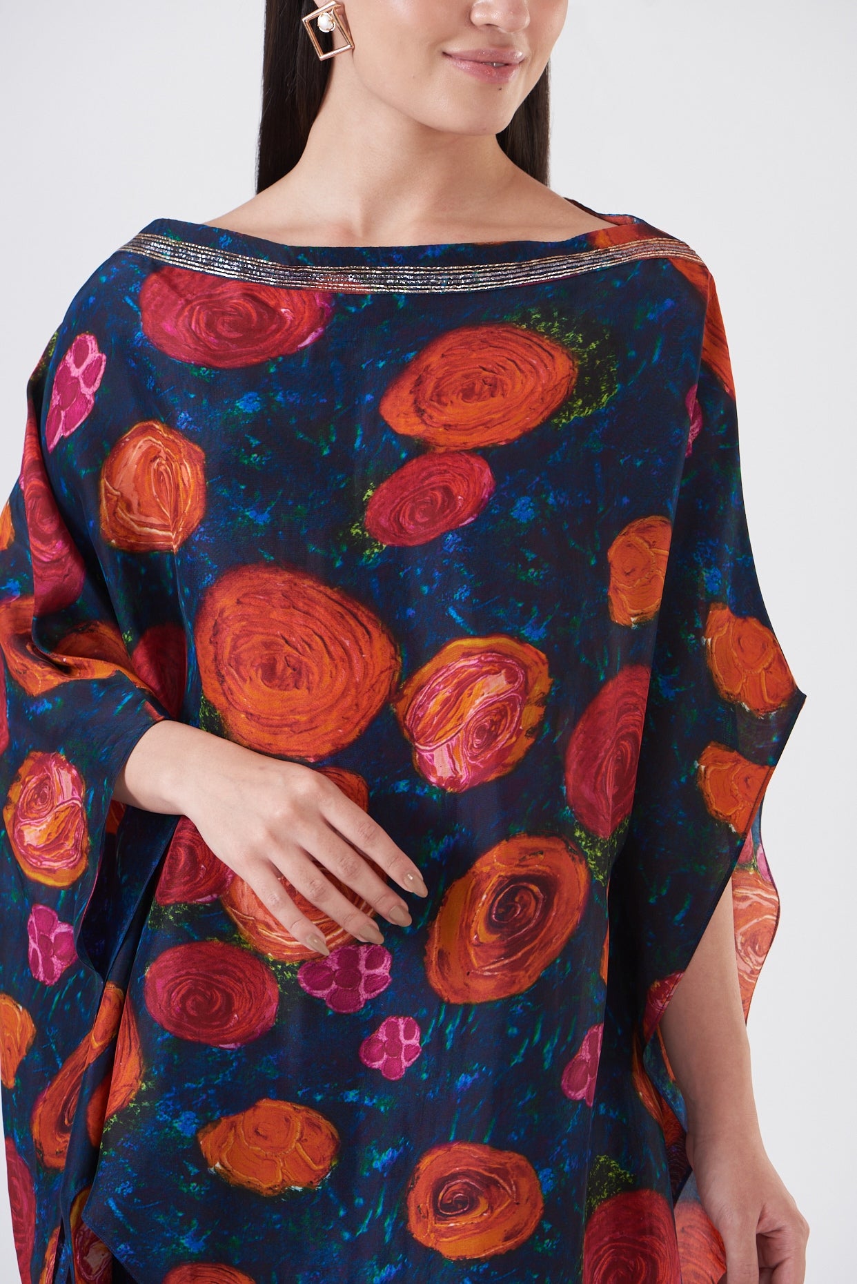 Navy Blue Chinon Tiered Sharara Set