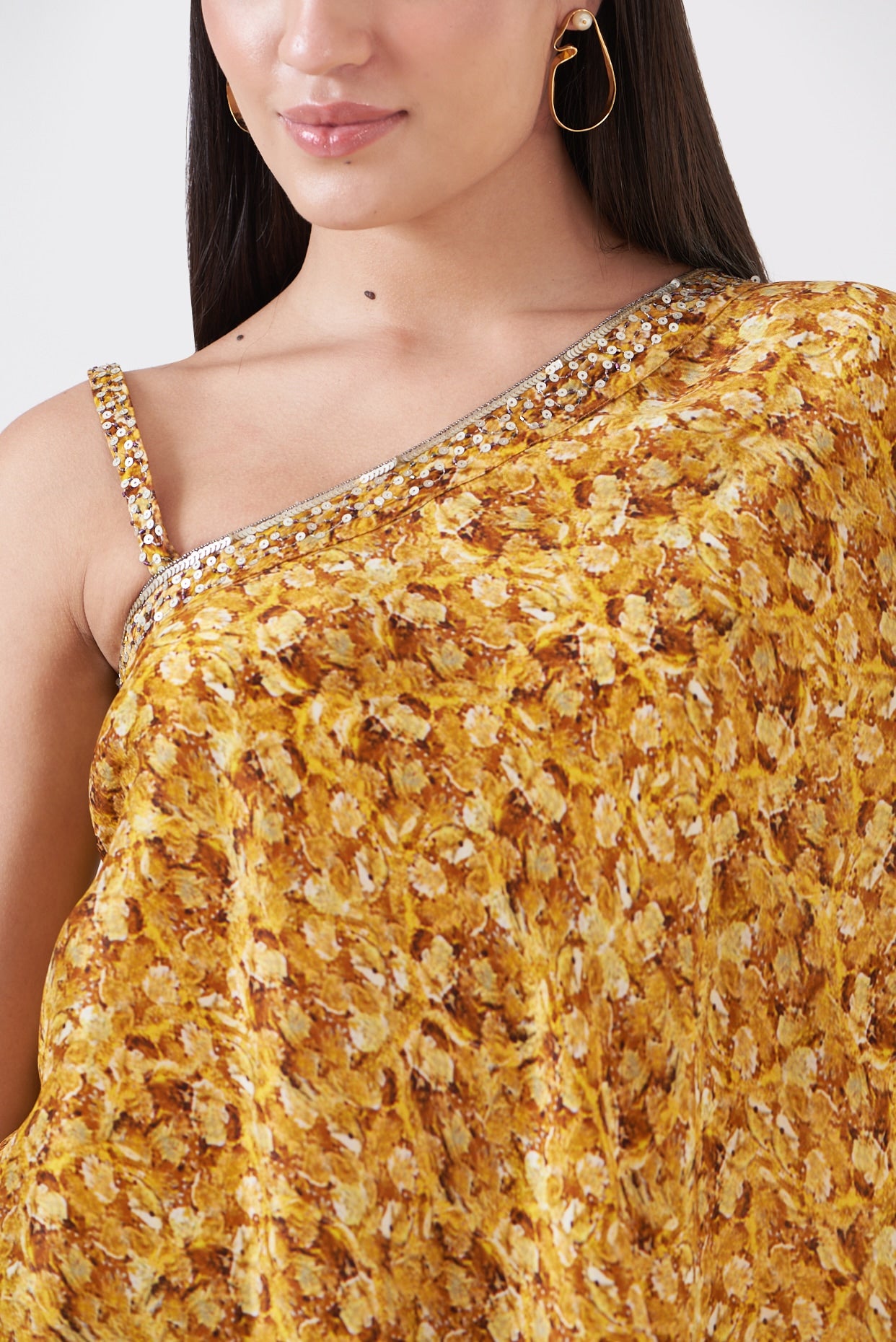 Mustard Upada Silk Hand Painted Kaftan Set