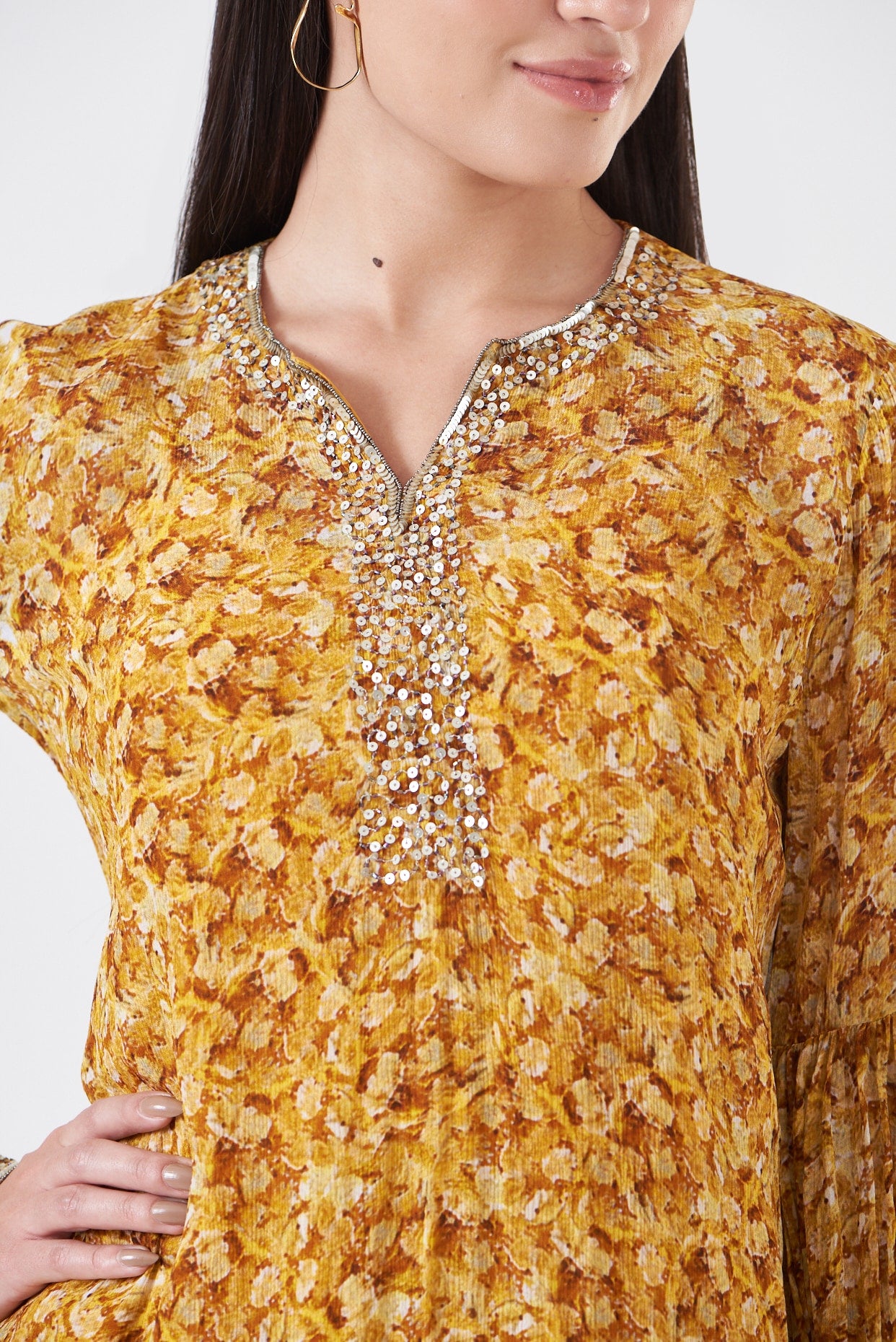 Mustard Upada Silk Hand Painted Kurta Set