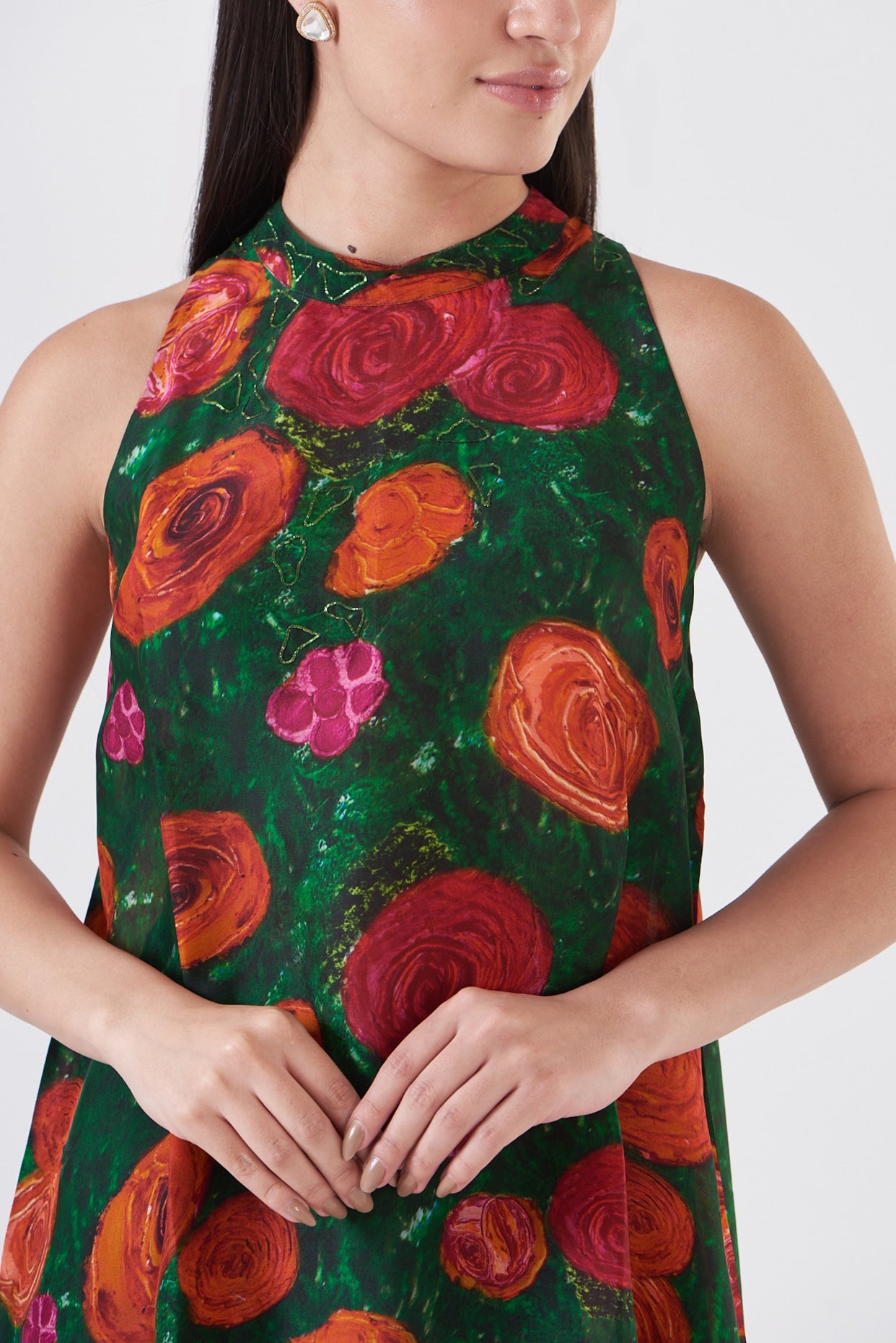 Green Upada Silk & Chinon Hand Painted Sharara Set