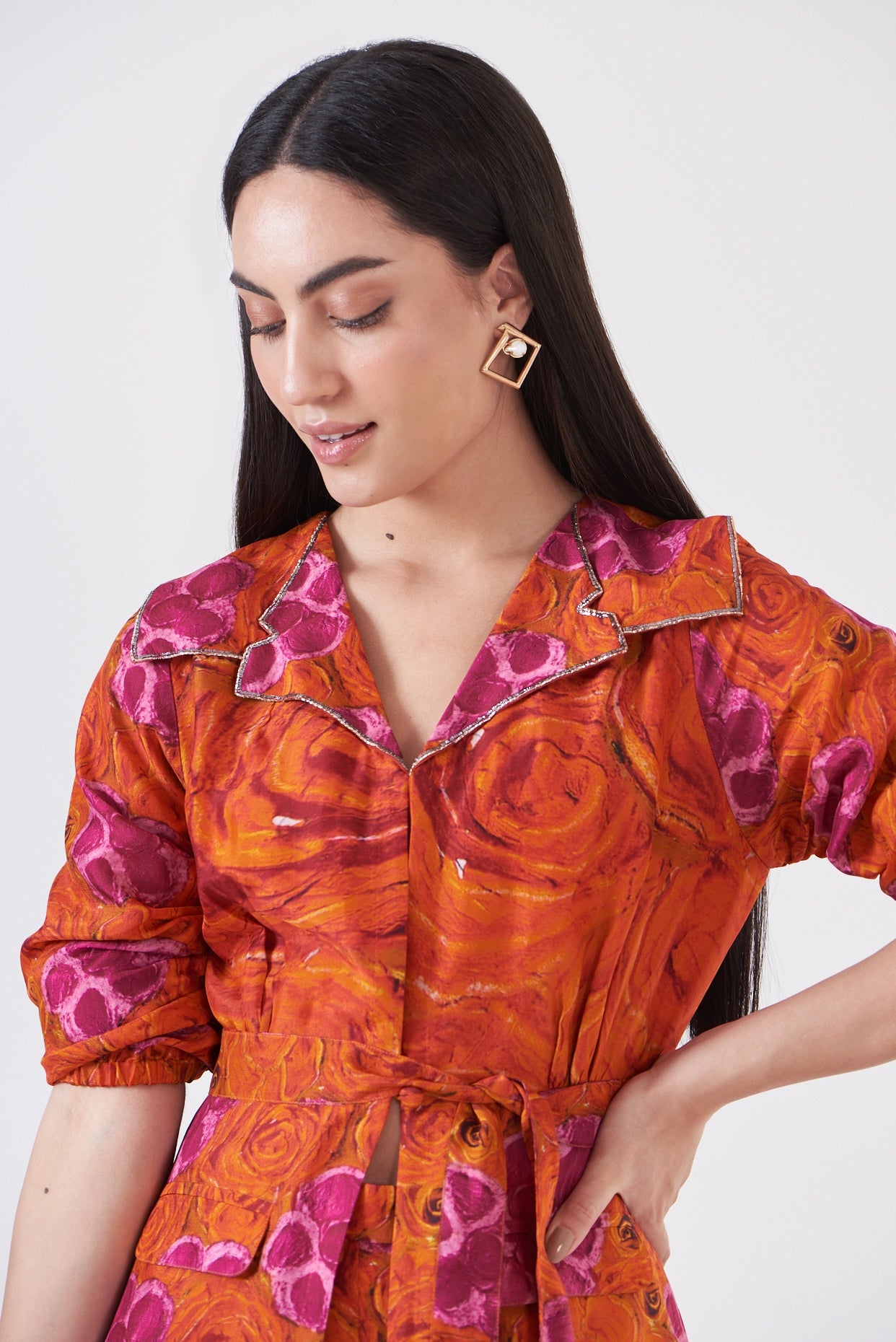 Orange & Pink Upada Silk Hand Painted Sharara Set