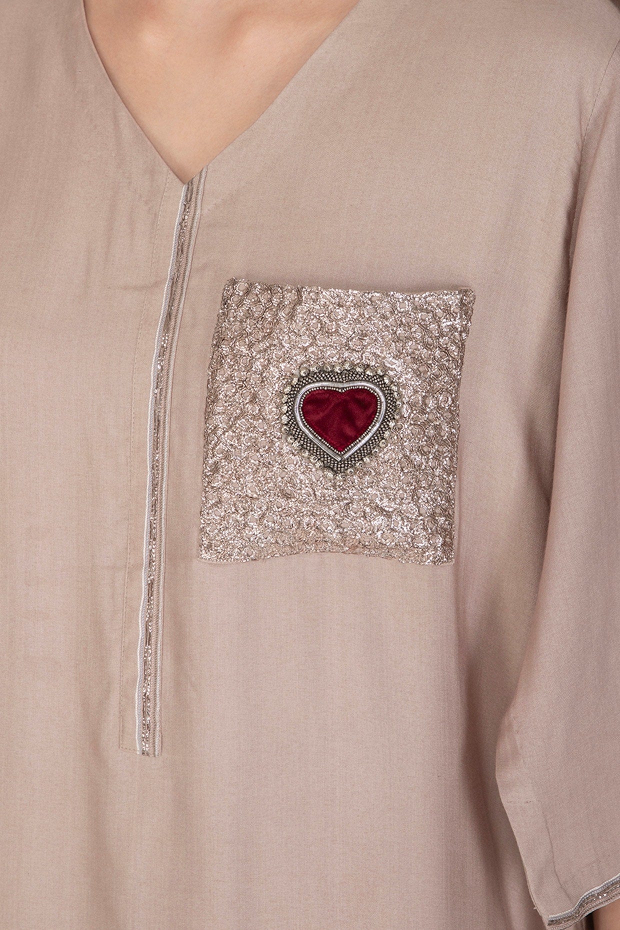 Beige Embroidered Kurta Dress