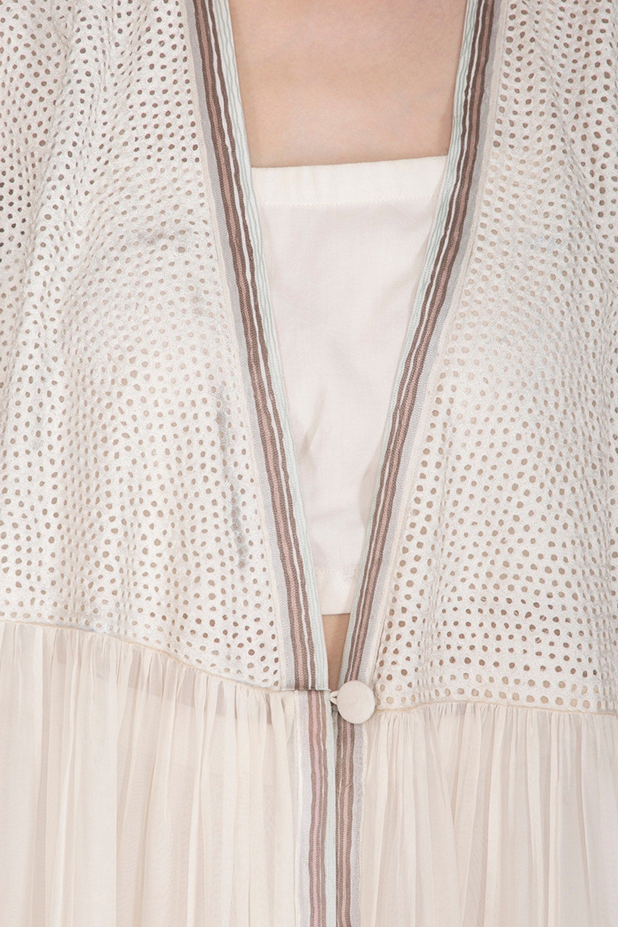 White Embroidered Shrug Jacket With Crop Top & Palazzo Pants