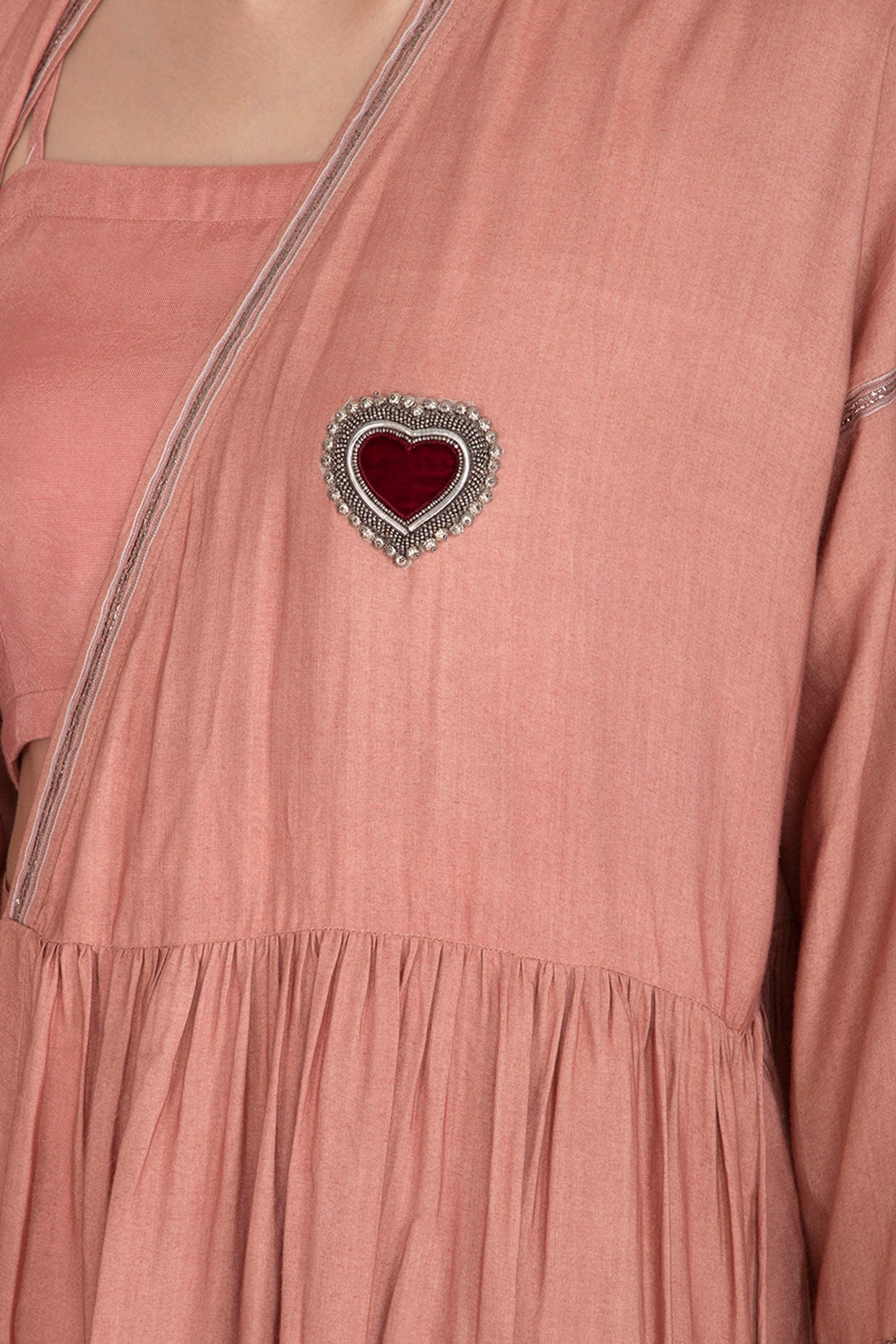 Copper Embroidered Shrug Jacket With Crop Top & Palazzo Pants