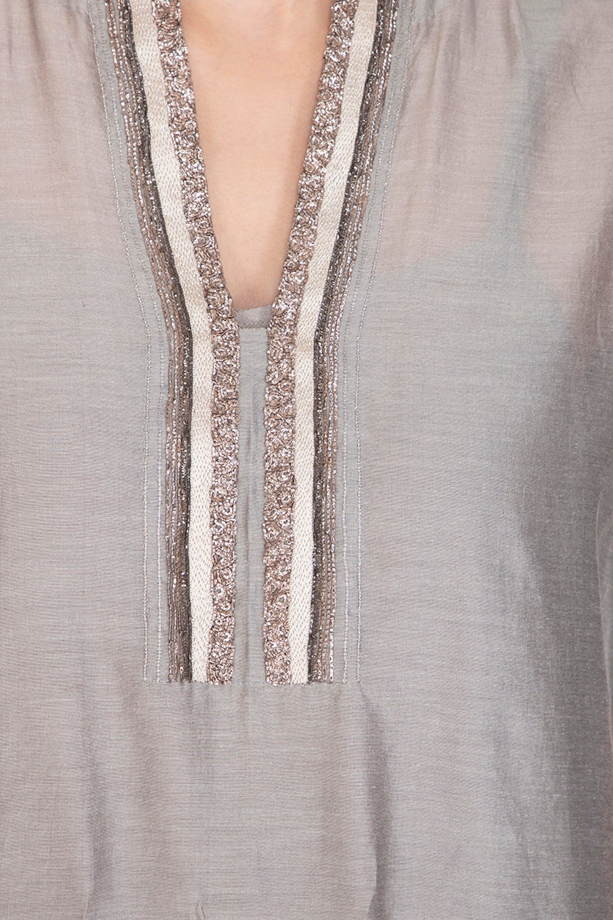 Grey Embroidered High Low Kurta With Cigarette Pants