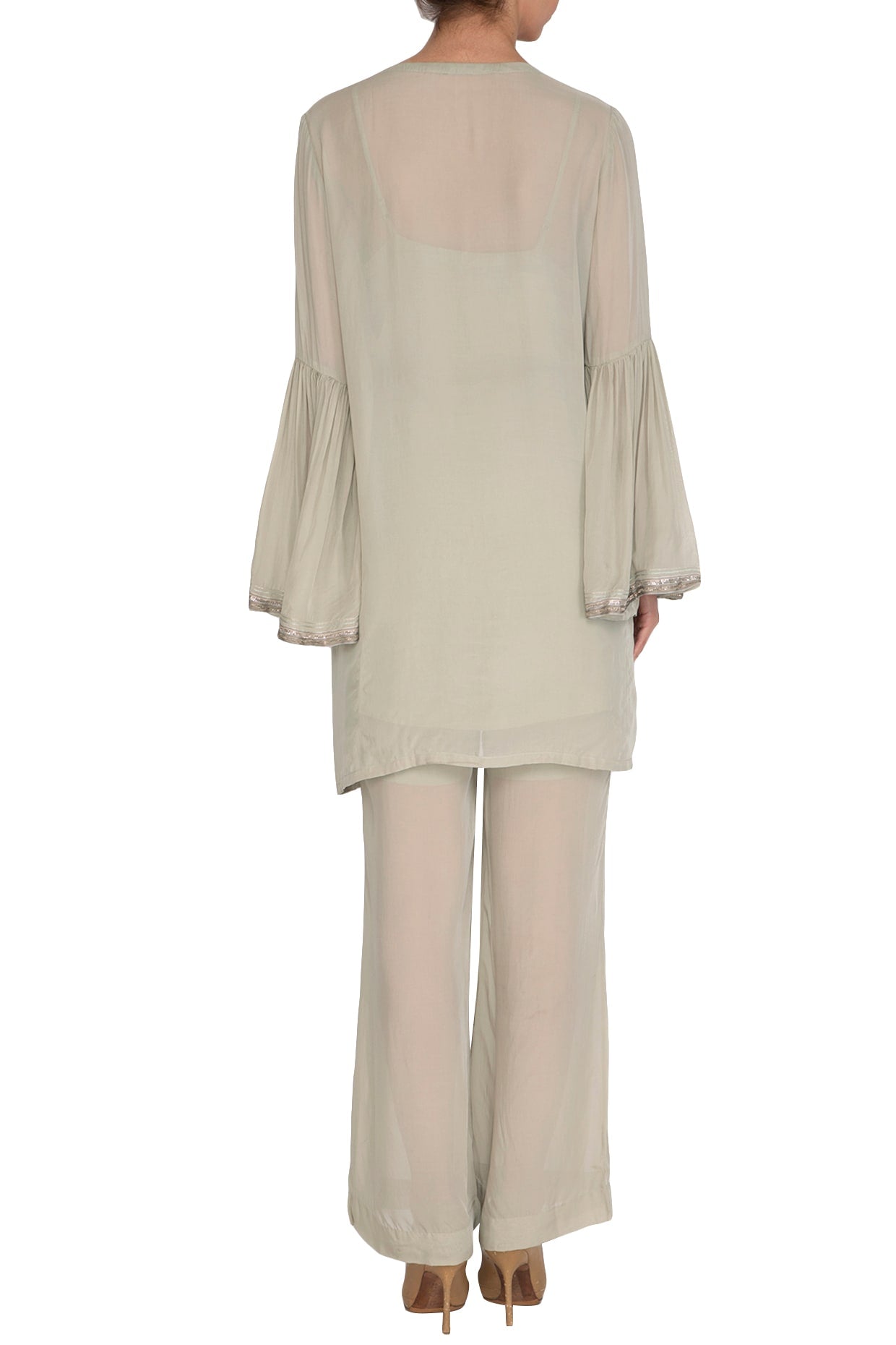 Sage Green Embellished Kurta With Pants