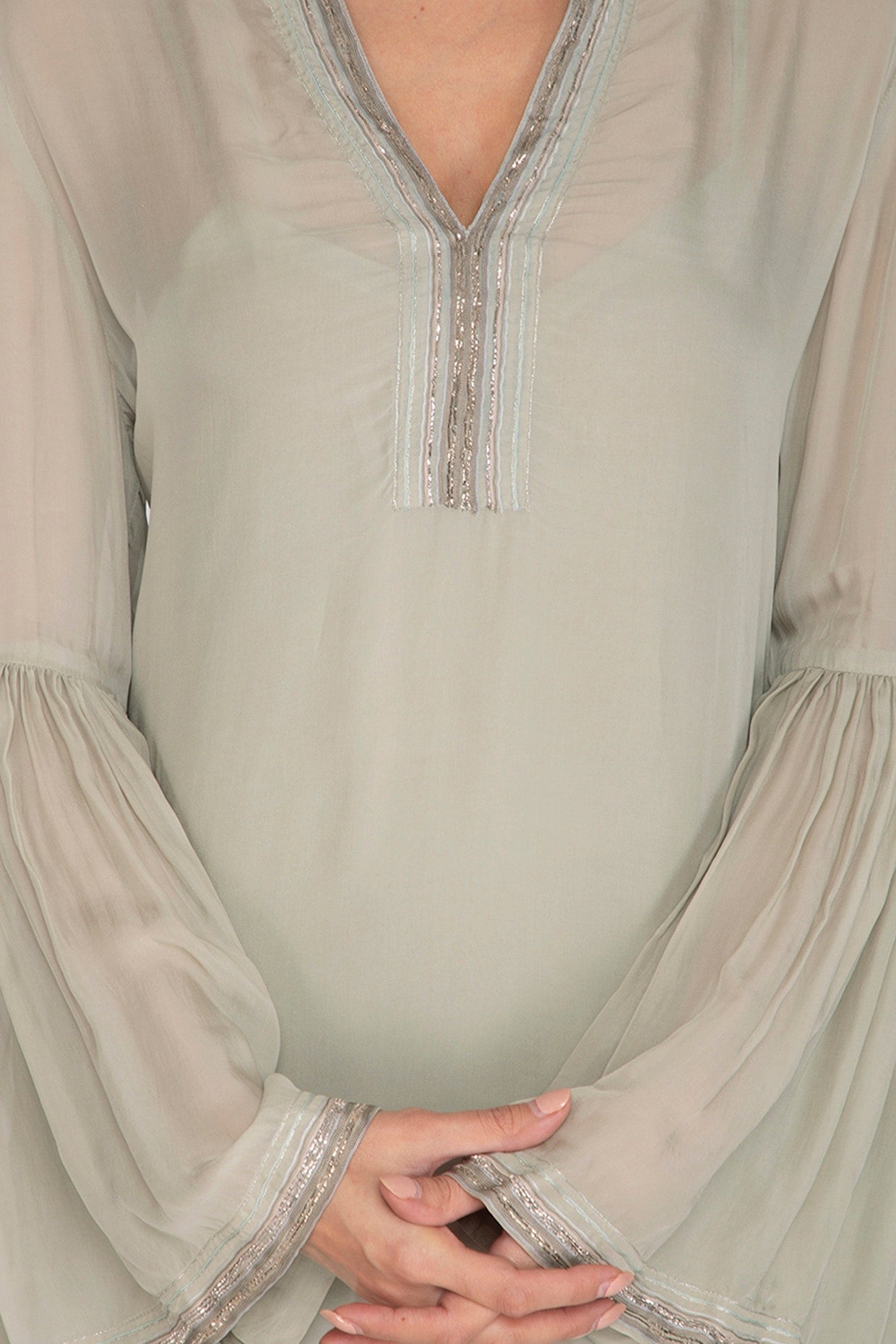Sage Green Embellished Kurta With Pants
