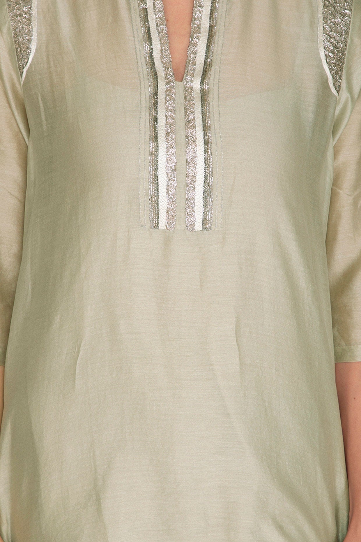 Sage Green Embroidered Tunic With Pants