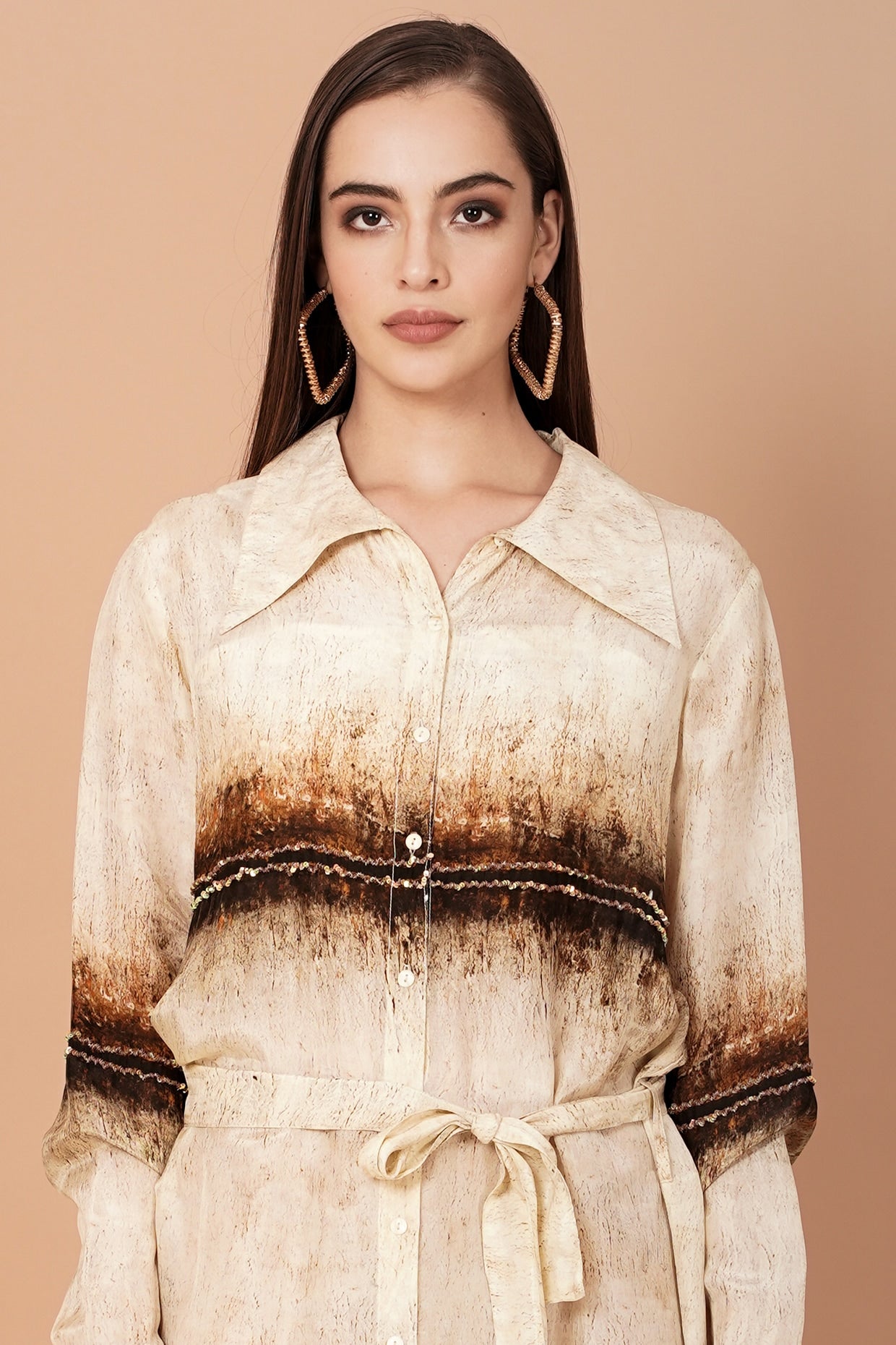 Beige Hand Painted Tunic Set