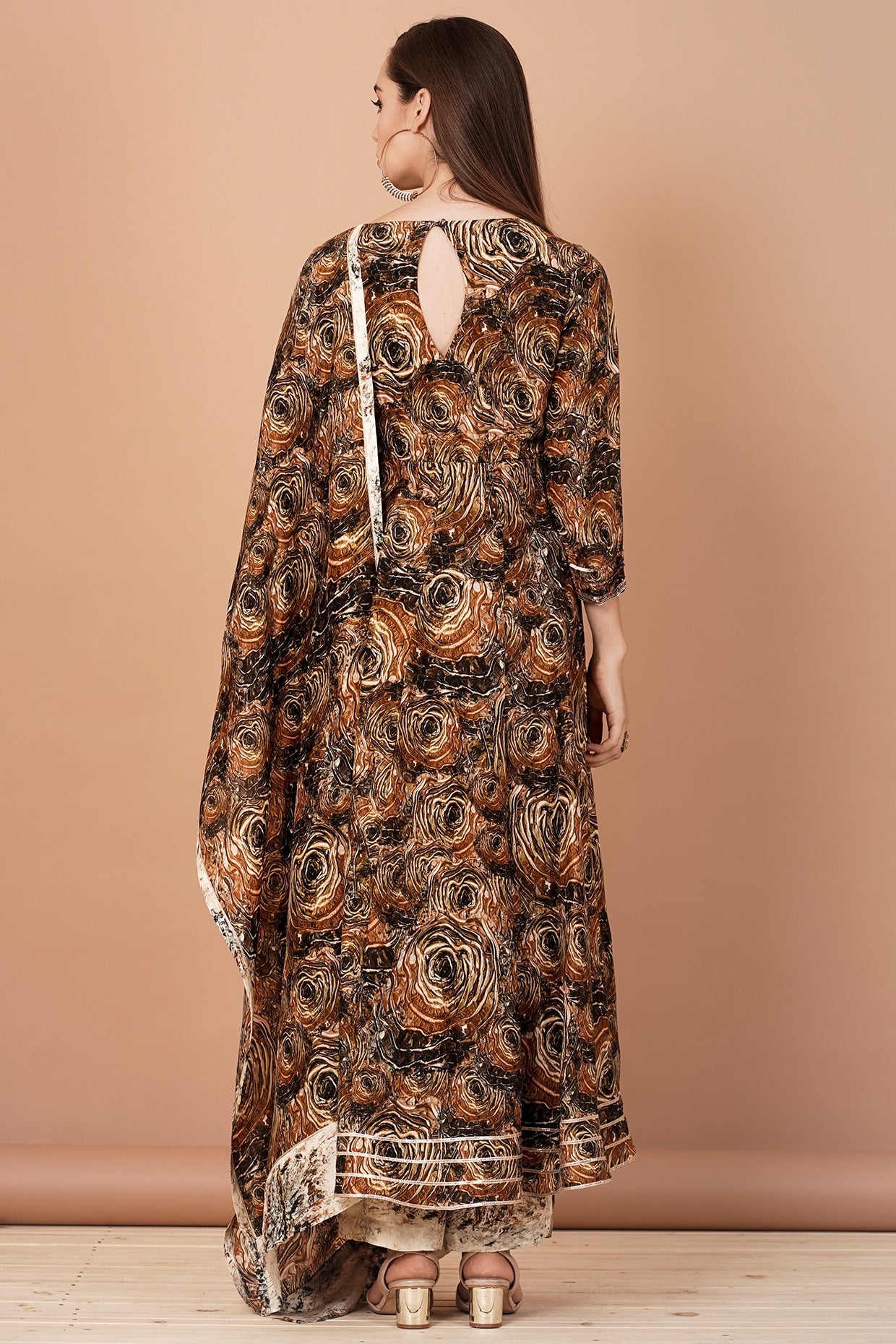 Brow Hand Painted Kalidar Kurta Set