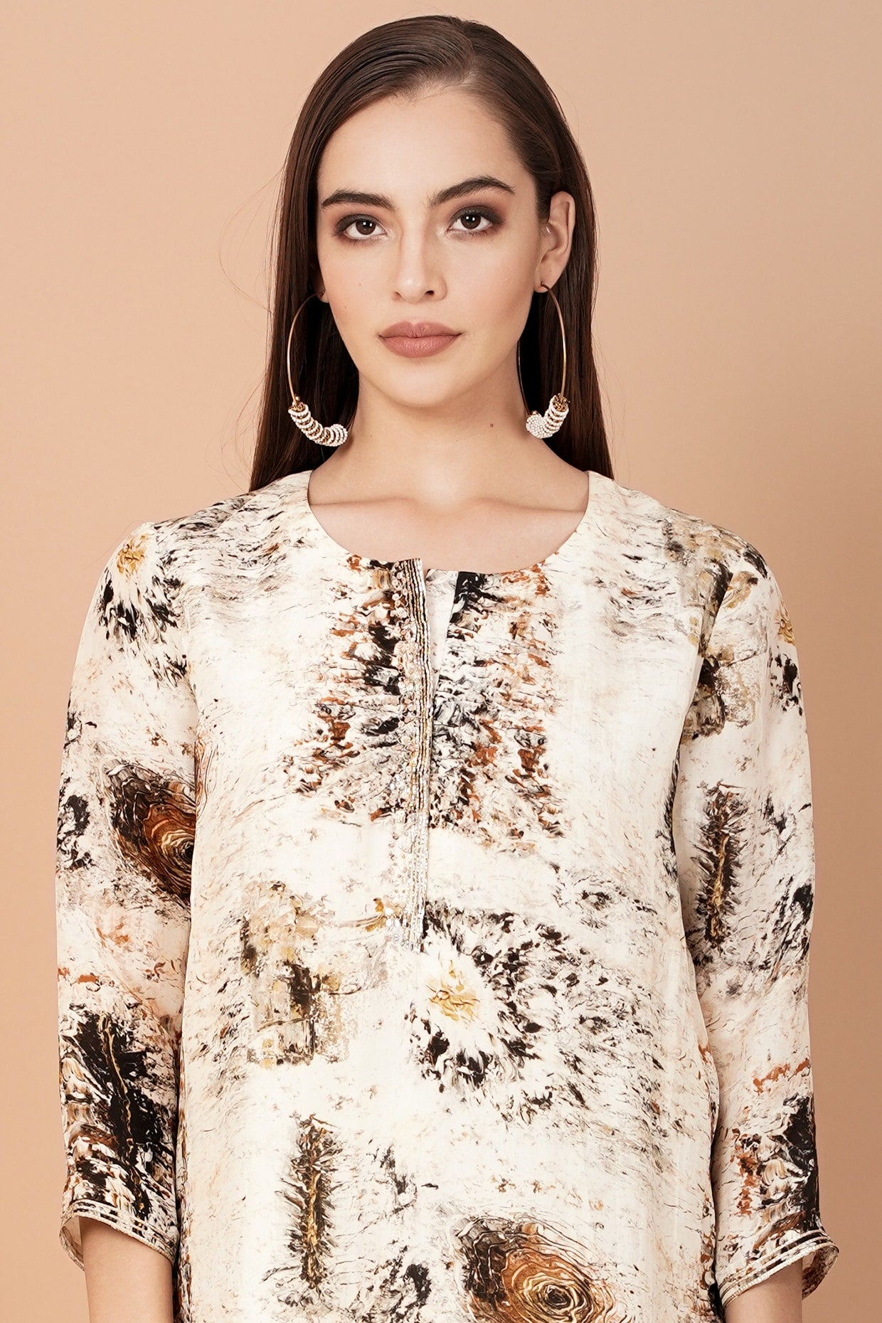 Off White Hand Painted Kurta Set
