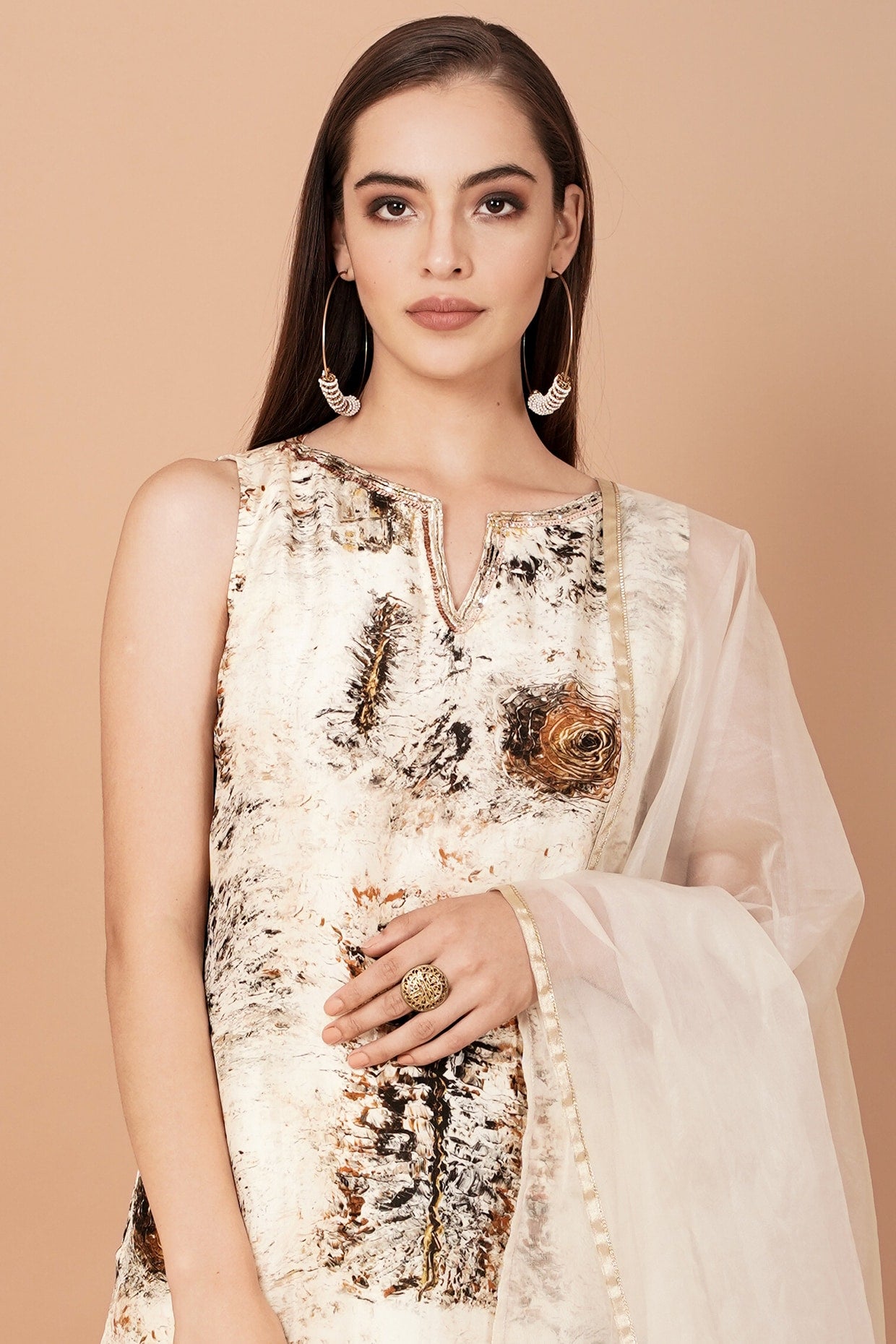 Off White Hand Painted Sharara Set